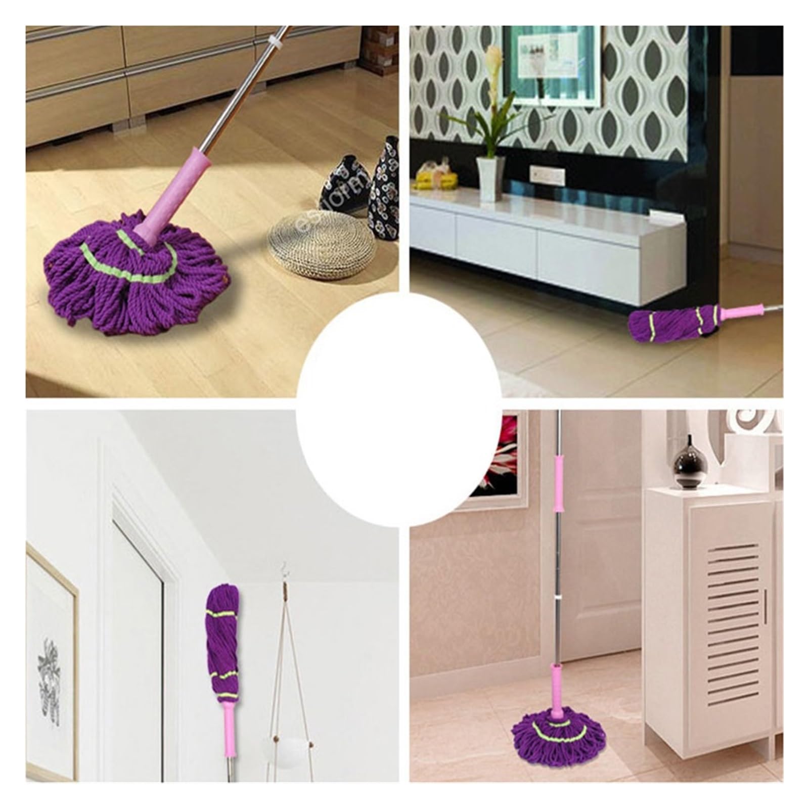 Trapeador giratorio fácil de escurrir automáticamente, trapeador exprimidor de microfibra, cabezal de trapeador de repuesto, trapeador seco y húmedo Compatible con limpieza de madera dura, azulejos y