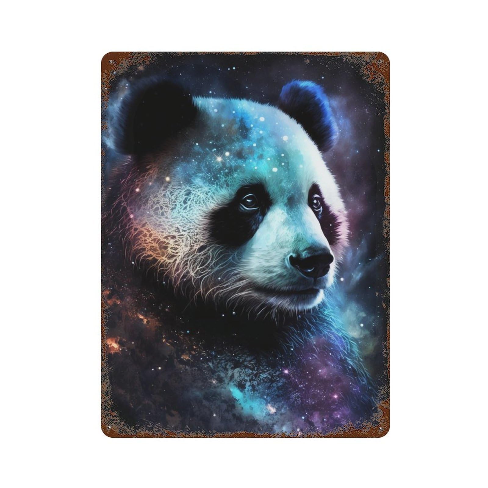 Rust Effect Cosmic Panda Wall Art Print-1 Decorative Tin Sign 15.7"x11.8", Classic Wall Plaque for Pub, Kitchen And Man Cave Decor