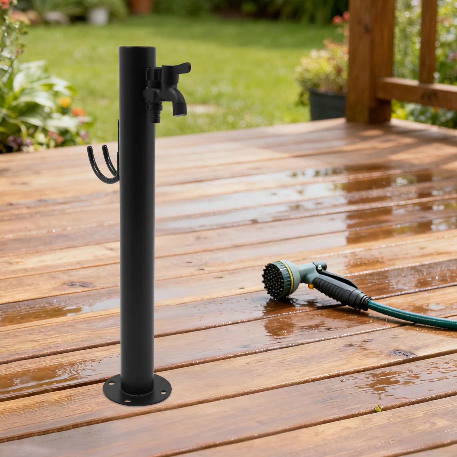 Columna de agua para jardín, grifo de agua de acero inoxidable, grifo exterior, punto de extracción de agua moderno con grifo y soporte para manguera (A)
