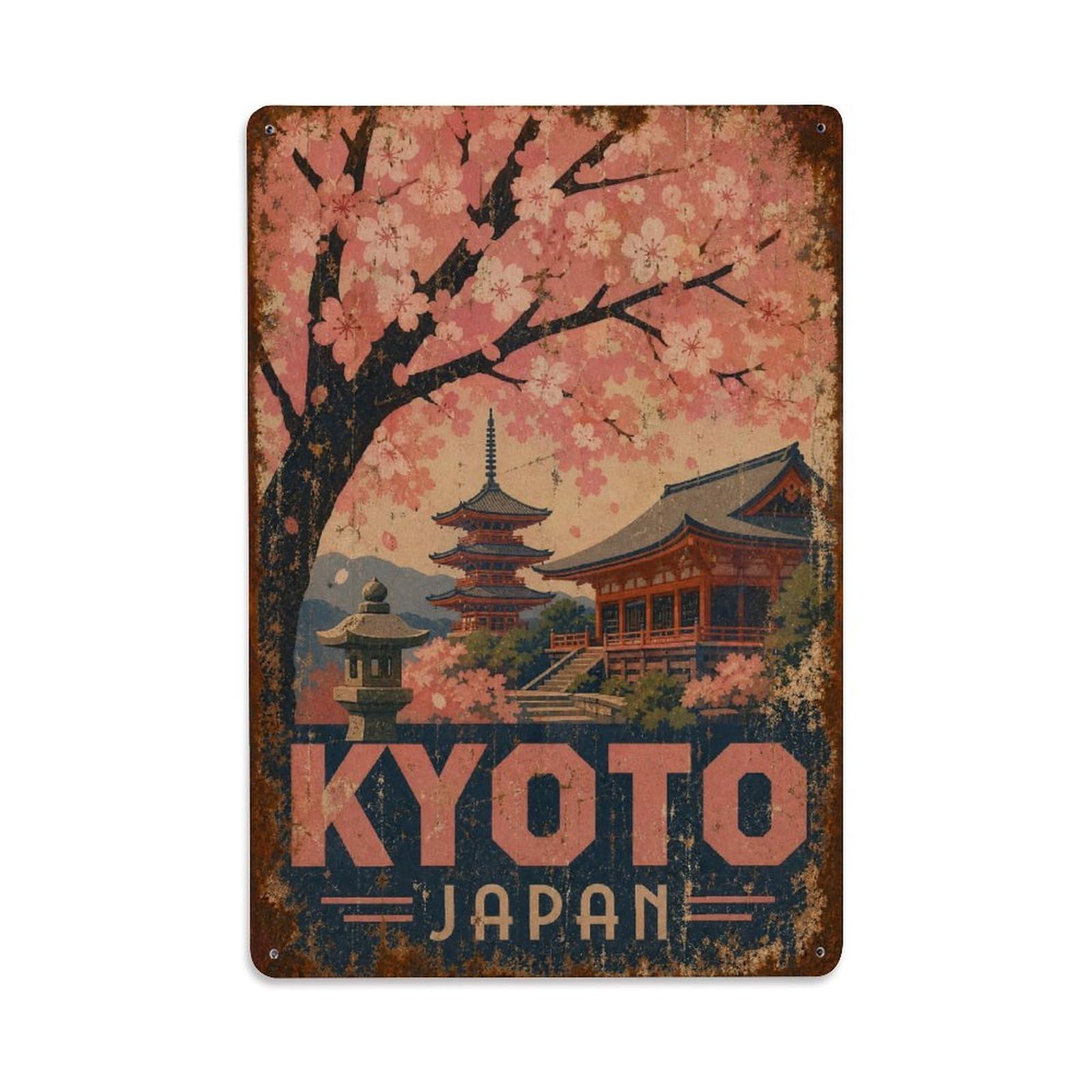 Gead 8X12inch Style Vintage Travel Kyoto Japan Blossoms Metal Tin Sign