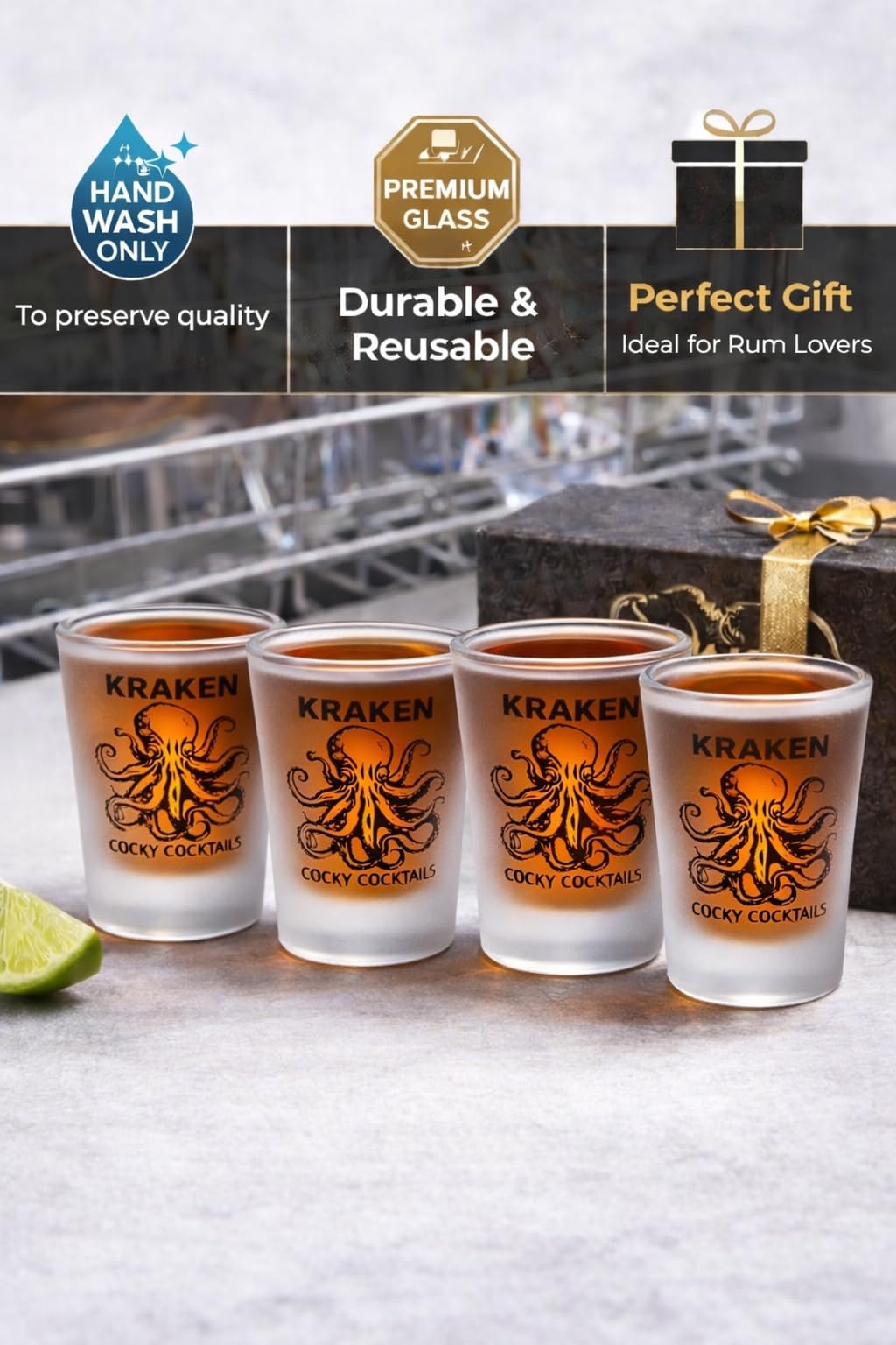 Kraken - Vasos de chupito de ron recto por Cocky Cocktails (paquete de 4)
