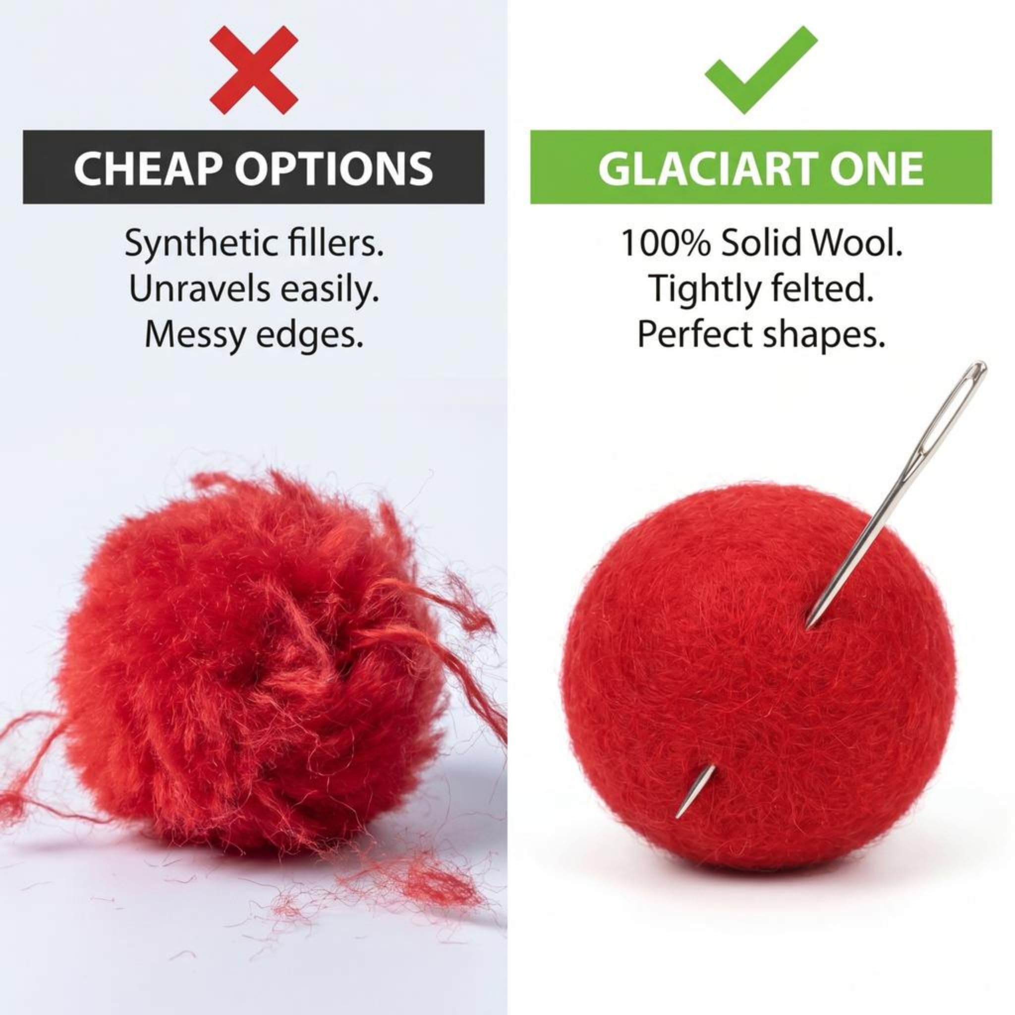 Glaciart One Filzbälle, Filz-Pom-Poms, (800 Stück), 2 cm, handgefertigt, gefilzt, 40 Farben (rot, rosa, blau, orange, gelb, grau, pastell und mehr), Großpackung kleiner Puff zum Filzen und Girlanden