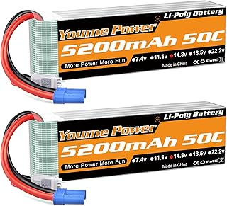 Youme 4s lipo Battery 5200mAh, 14.8v Lipo Battery 50C EC5 Connector for RC Car, RC Truck, RC Truggy, RC Airplane UAV Drone FPV (2Packs)