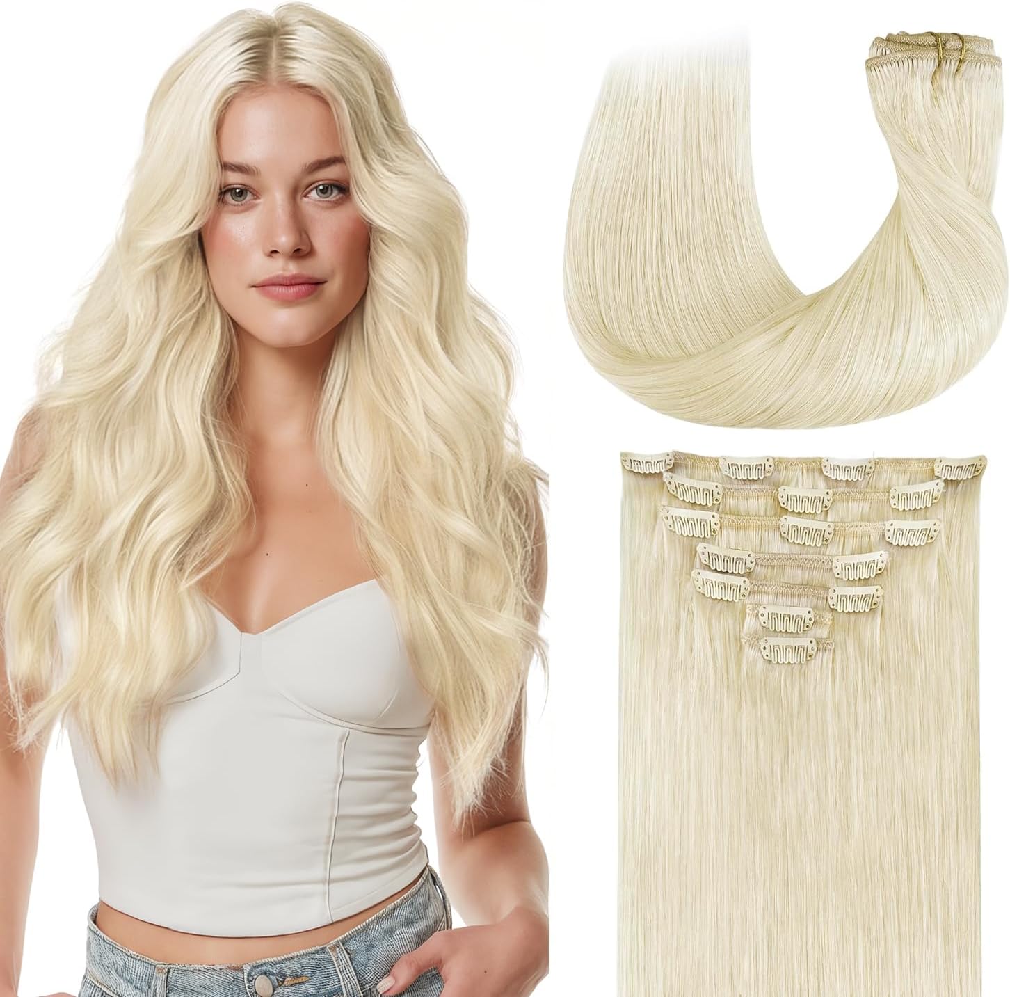 GOO GOO Clip in Hair Extensions Real Human Hair, Remy Human Hair Extensions Clip ins for Women, Natural Human Hair, 22inch 120g 7Pcs, #1000
