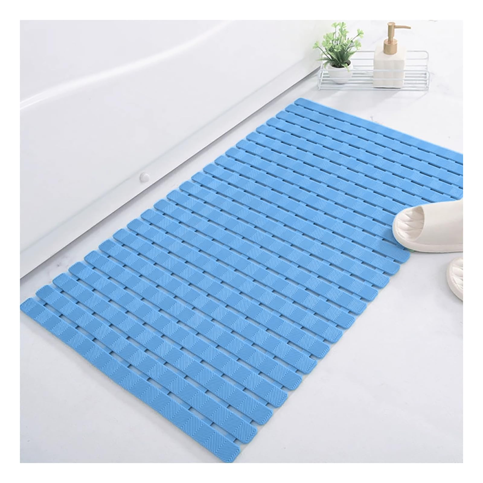 Weiche Komfort Badewannenmatte und Duschmatte Set mit Ablauflöchern, Sicher Badematte rutschfest PVC Massage-Antirutschmatte Dusche für Dusche Badewanne Badezimmer,Blau,50x80cm/20x31in