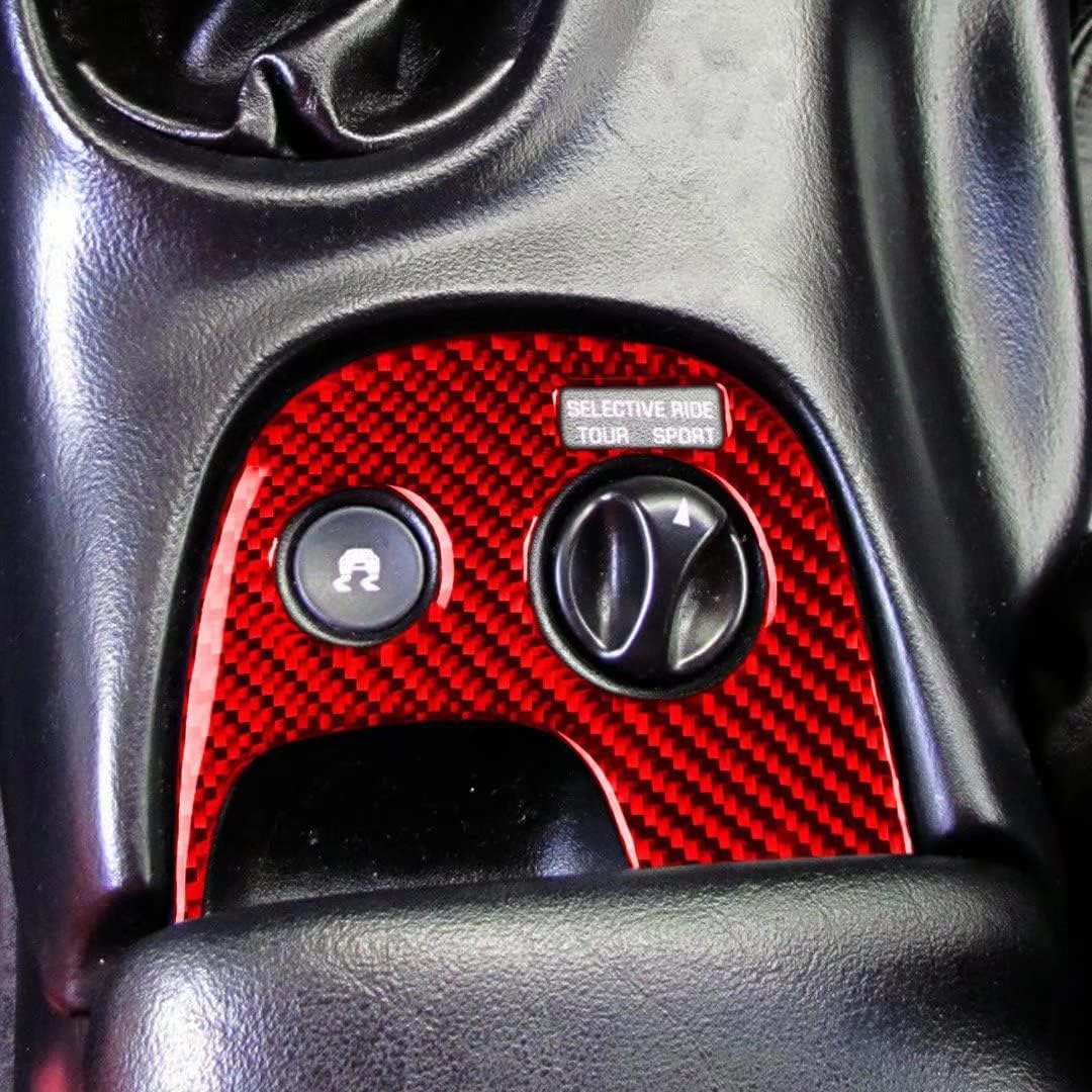 Real Carbon Fiber Car Accessories Gear Shift Central Console with Traction Control Set Cover Trim Compatible with Chevrolet Corvette C5 1998-2004 Red