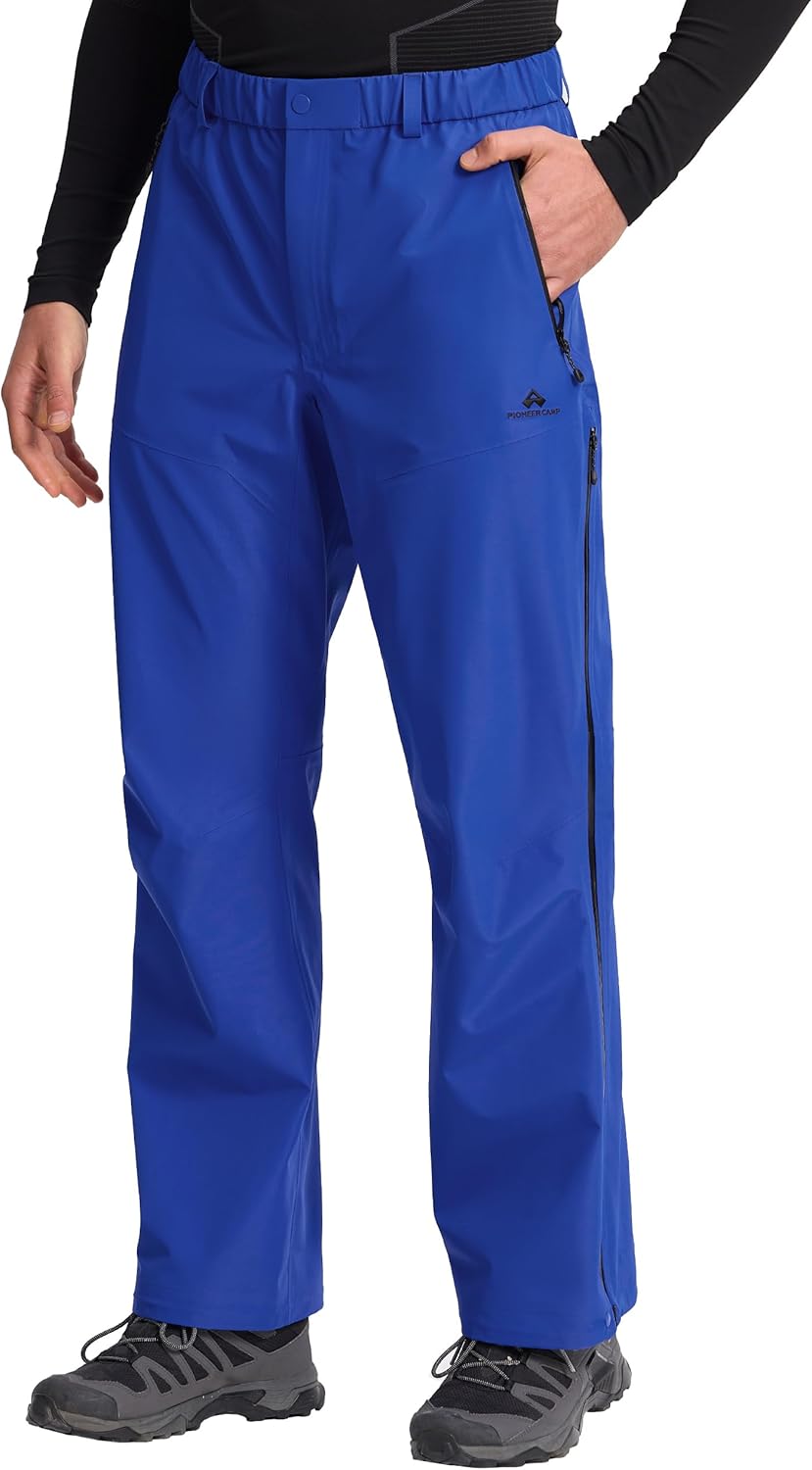 Pioneer Camp Men’s Rain Pants 3L Full Zip Waterproof Pants Windbreaker Breathable Lightweight Outdoor Hiking Climbing Work
