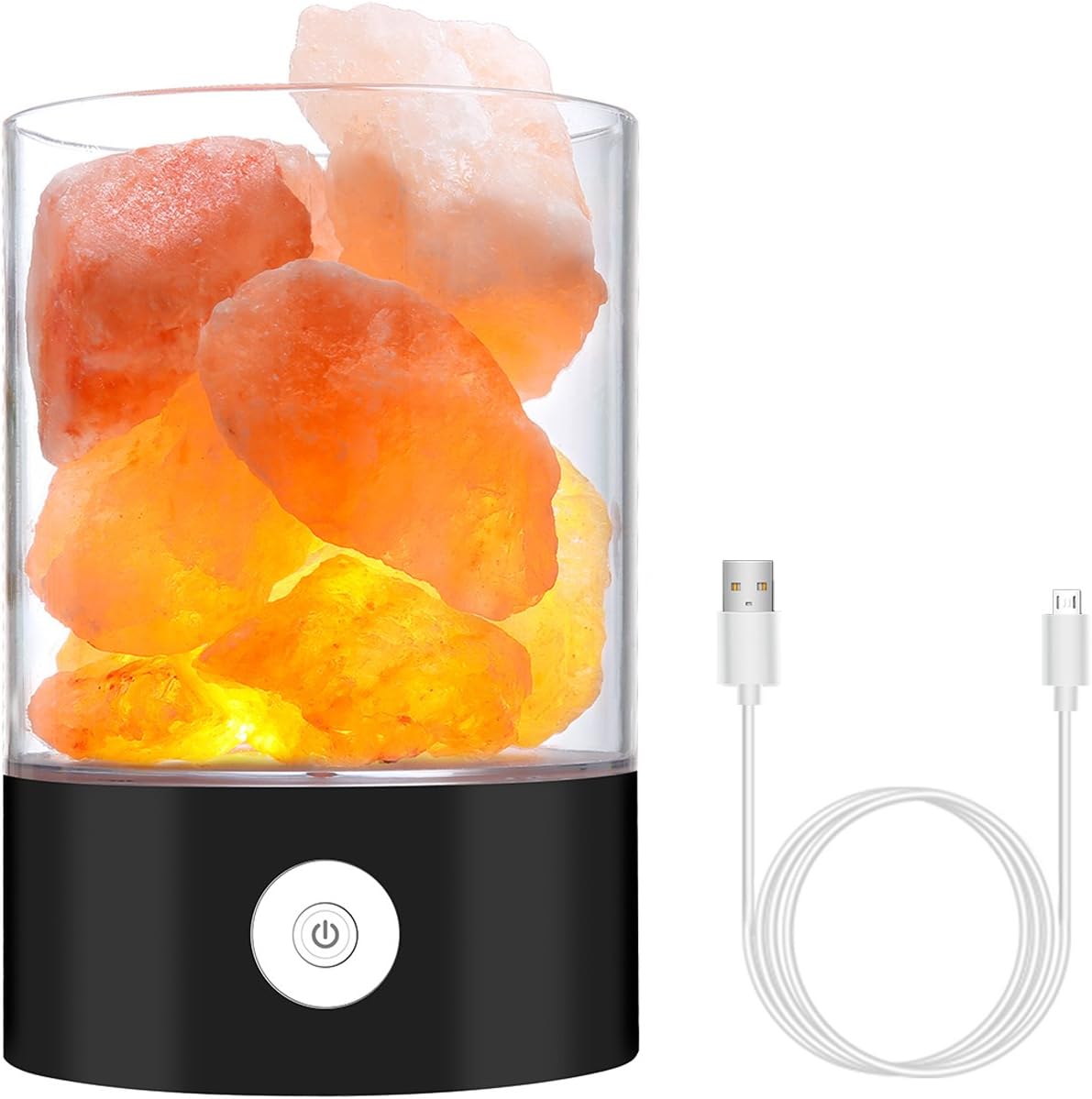Himalayan Salt Lamp, Portable Natural Crystal Rock 7 Colors Salt Light, with Basin Design and Touch Brightness Dimmable Control Function, 900g, LED Bulbs (Black)