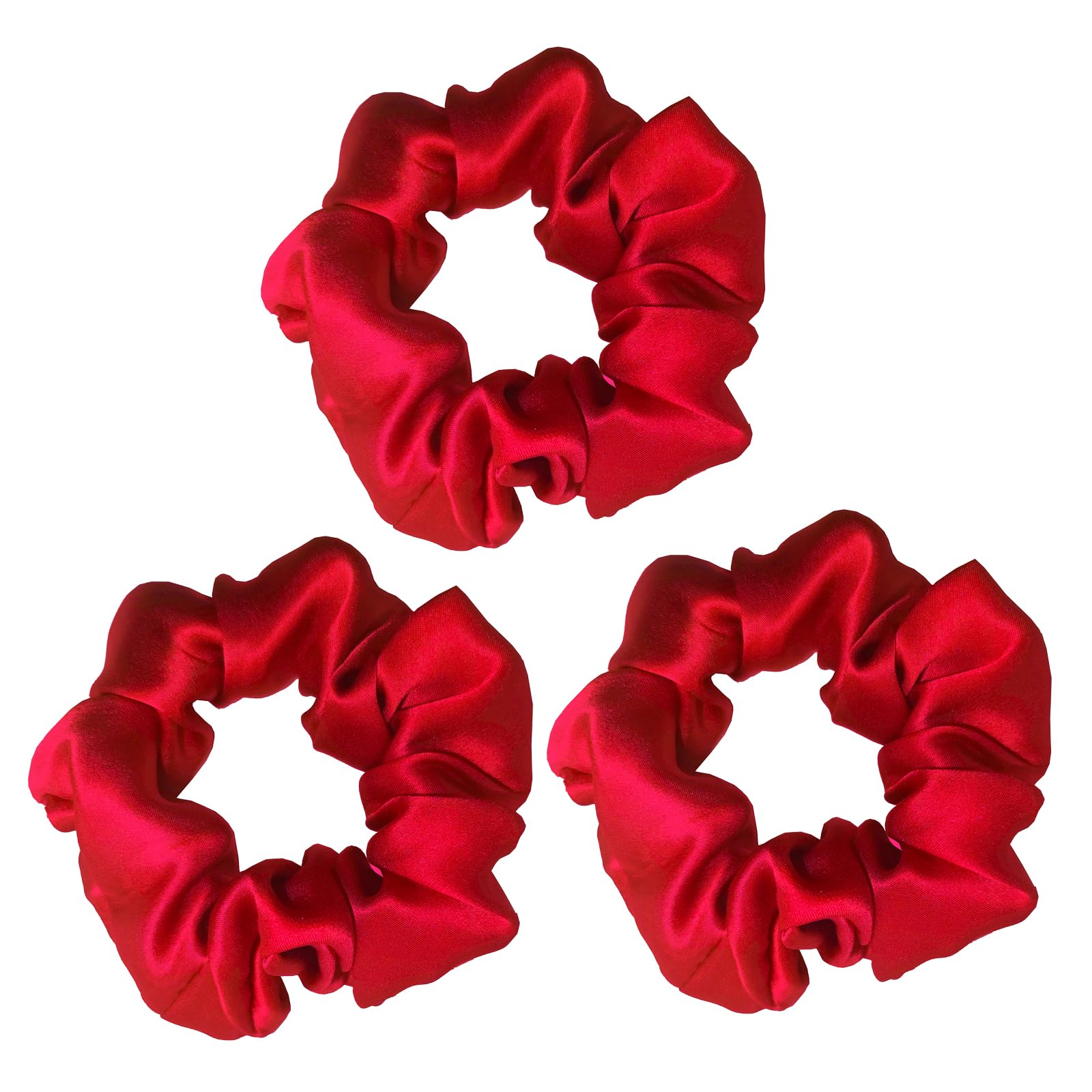 SALE! Pure Mulberry Silk Scrunchies (16 Momme) - Hair Ties for Women With Curly or Thick Tresses, Black Satin Sleep Edition (3 Packs of 15, Red)