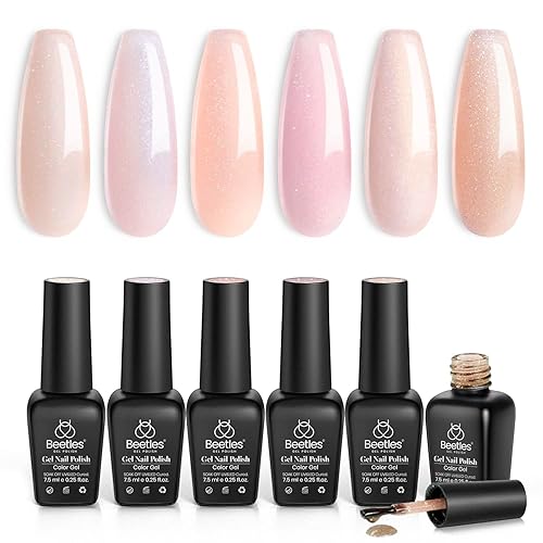 beetles Gel Polish Juego de 6 uñas de gelatina brillante Giltter Lady with Dreams Collection con 0.5 fl oz (0.5 fl oz), color blanco lechoso, juego