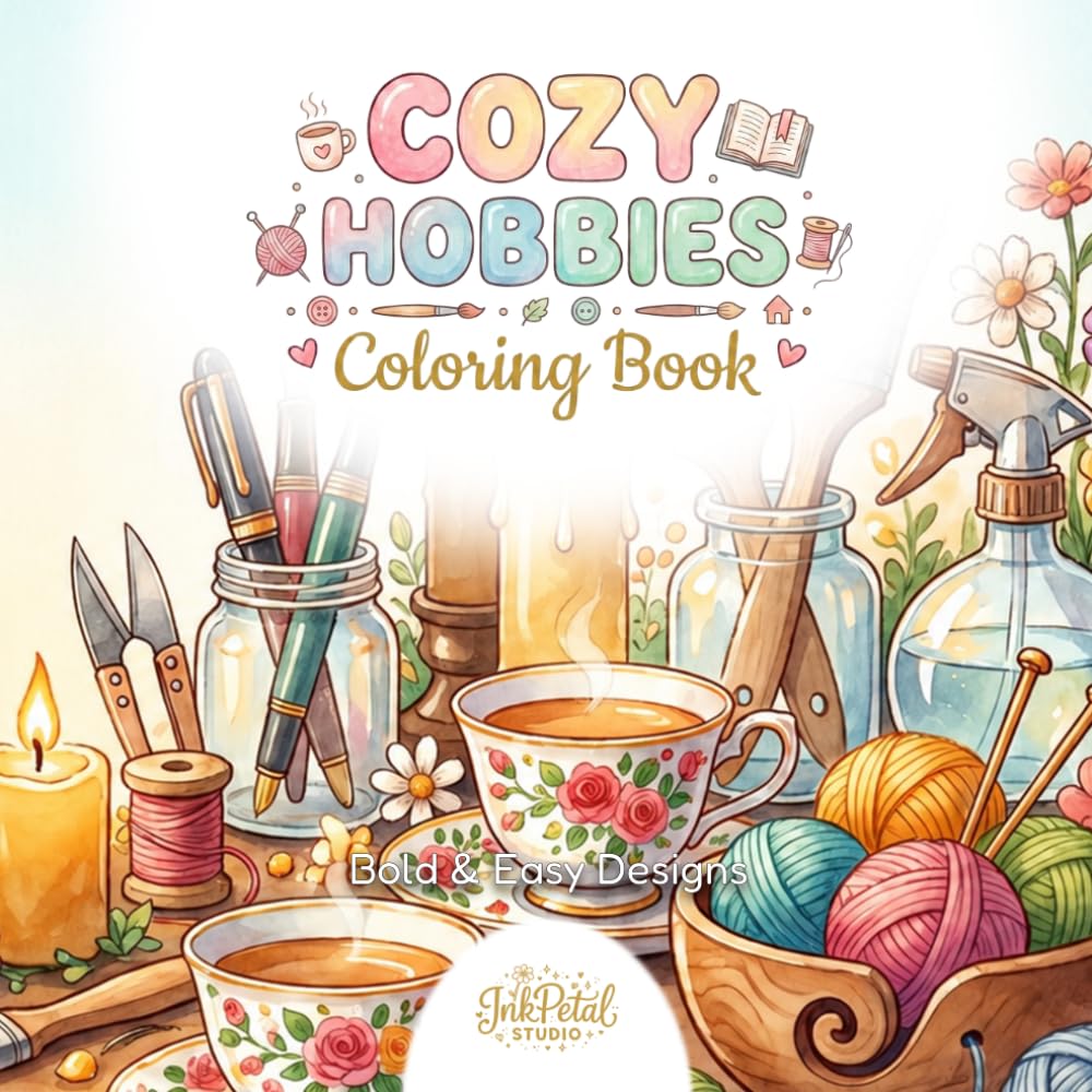 Cozy Hobbies Coloring Book: Bold and Easy Relaxing Hobby Designs for Adults and Teens