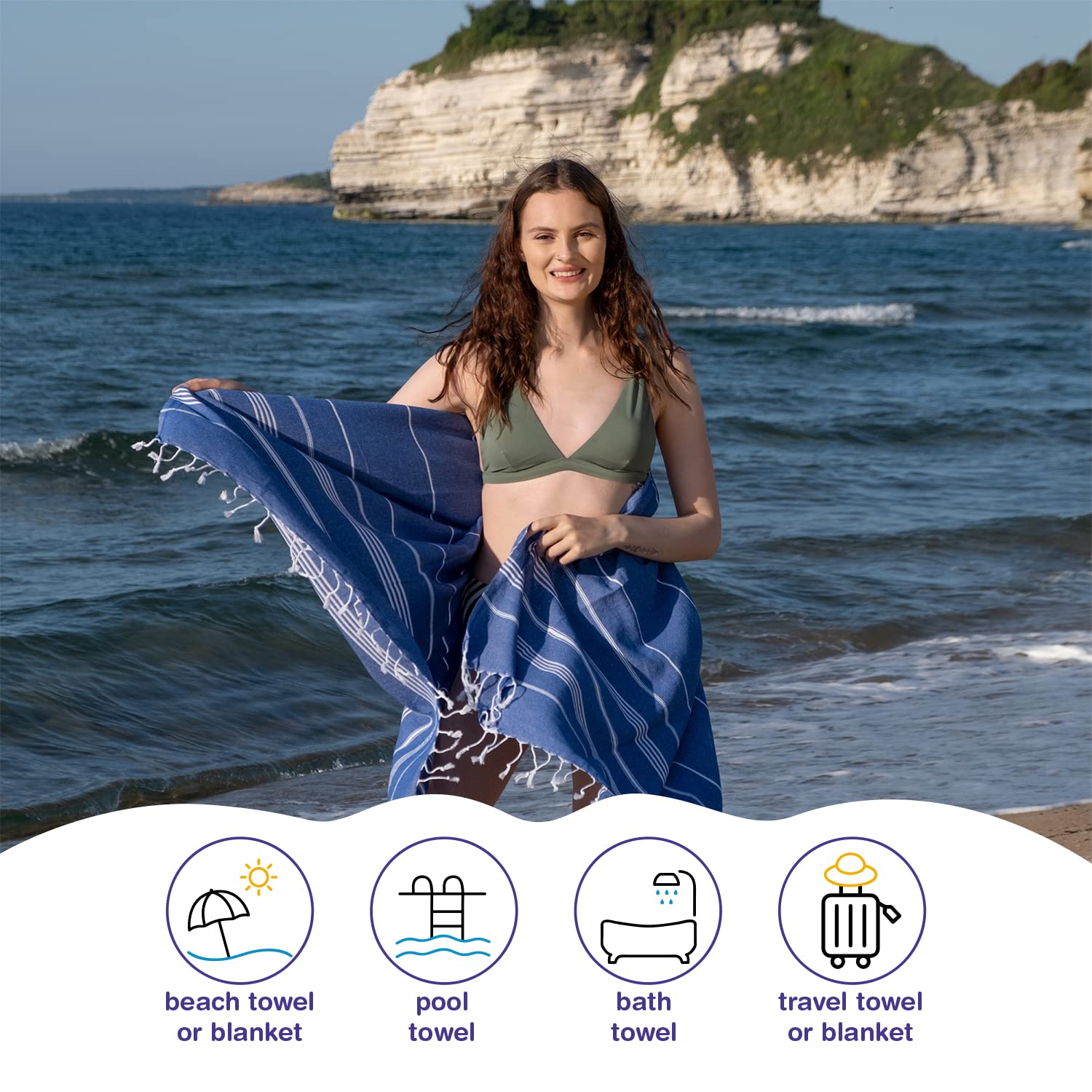 Tatuo 6-Pack Oversized Turkish Cotton Beach Towels - 38x71 Inch, Quick Dry, Sand Free, Lightweight For Travel - View #9