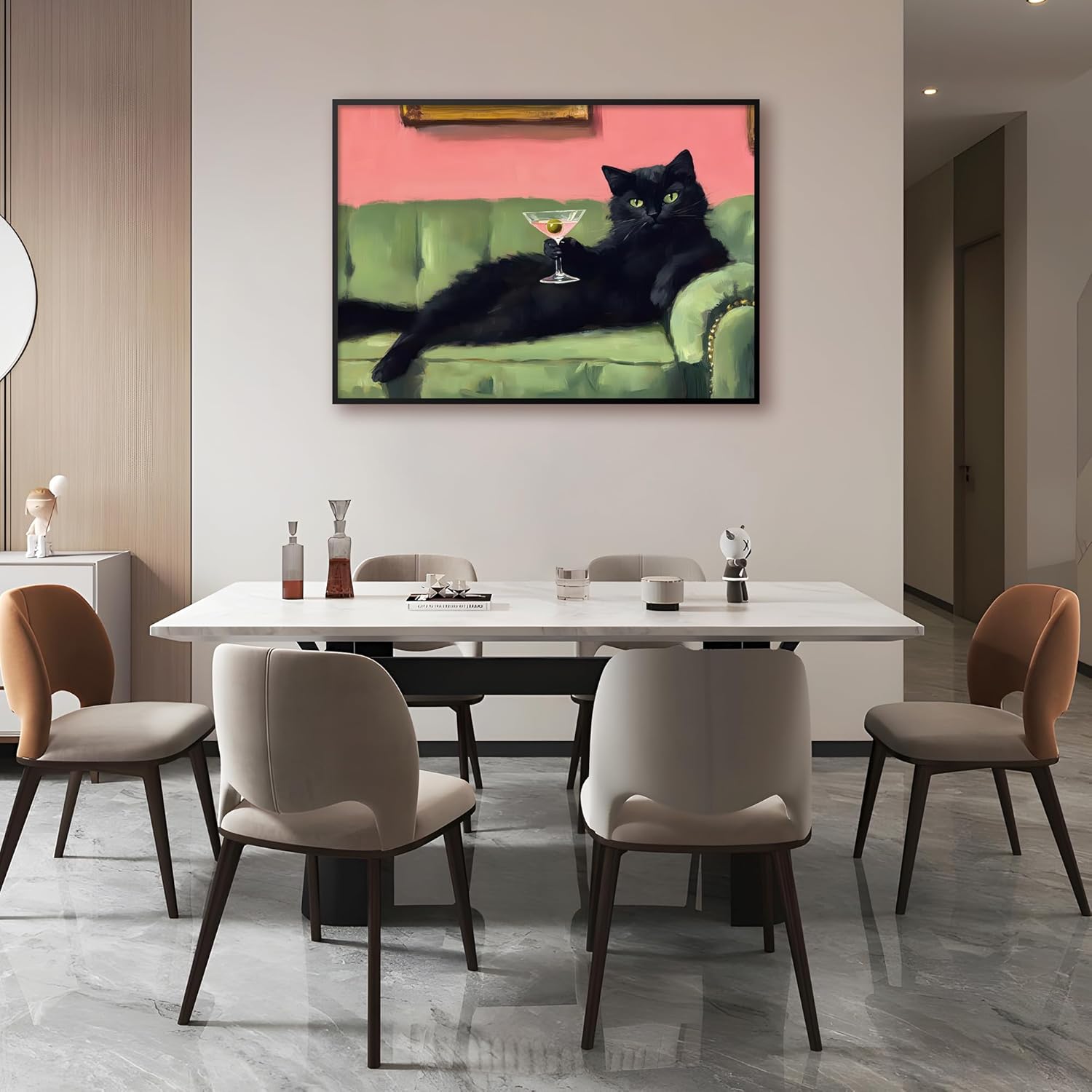 Funny Black Cat Martini Canvas Wall Art Cute Black Cat Lounging on Sofa Wall Decor Pictures Cocktail Bar Cart Posters Prints for Bedroom Living Room Kitchen Home Decoration 16x24in Black Framed