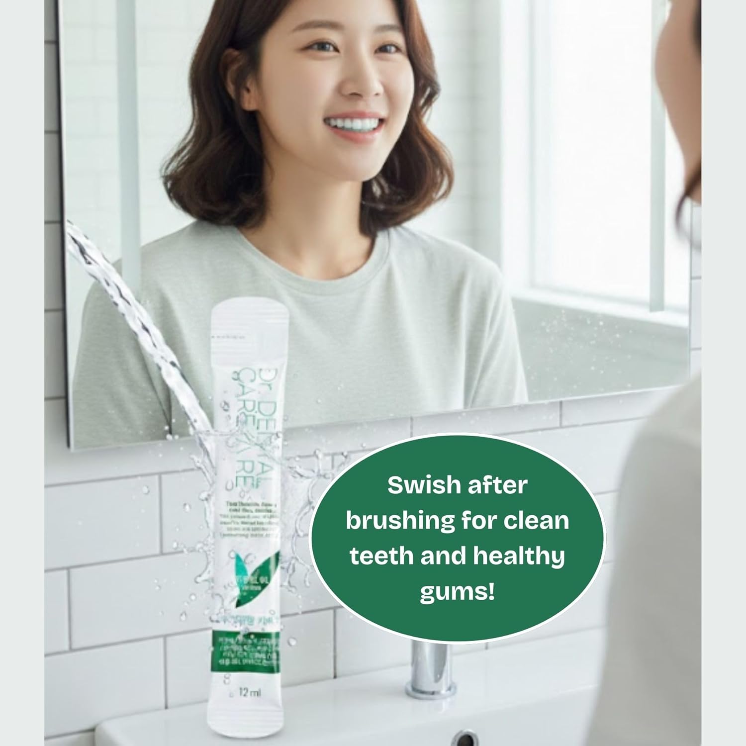 Portable Mouthwash Packets with Fluoride – Easy-Tear, Travel-Friendly Fresh Mint Rinse, Natural Mint Ingredients – Trusted in Korea, Perfect for On-The-Go Oral Care, Made in Korea (24-Pack)