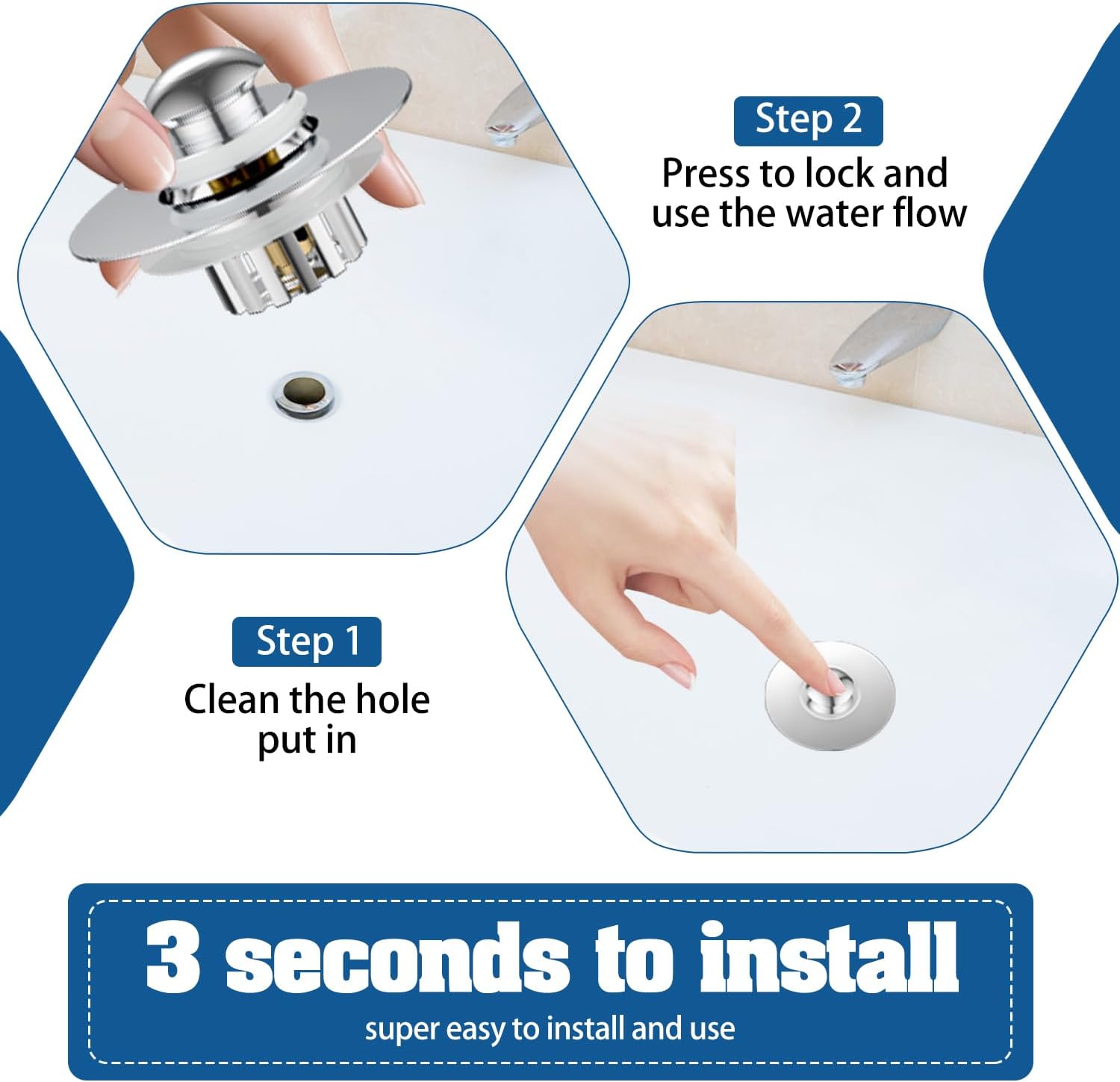 3-in-1 Pop Up Tub Drain Plug, Bathtub Drain Stopper, Bathtub Plug Drain Stopper, Tub Stopper, Anti-Clogging, for 1.42"-1.97" Drain HOL - Image 6