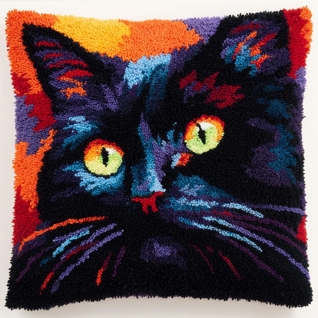 AMBATTERY Latch Hook Pillow Kit Animal Elephant Pre-Printed Latch Hook Rug Kits Cross-Stitch Embroidery Cushion Handmade Pillow Cover Cushion 17x17in
