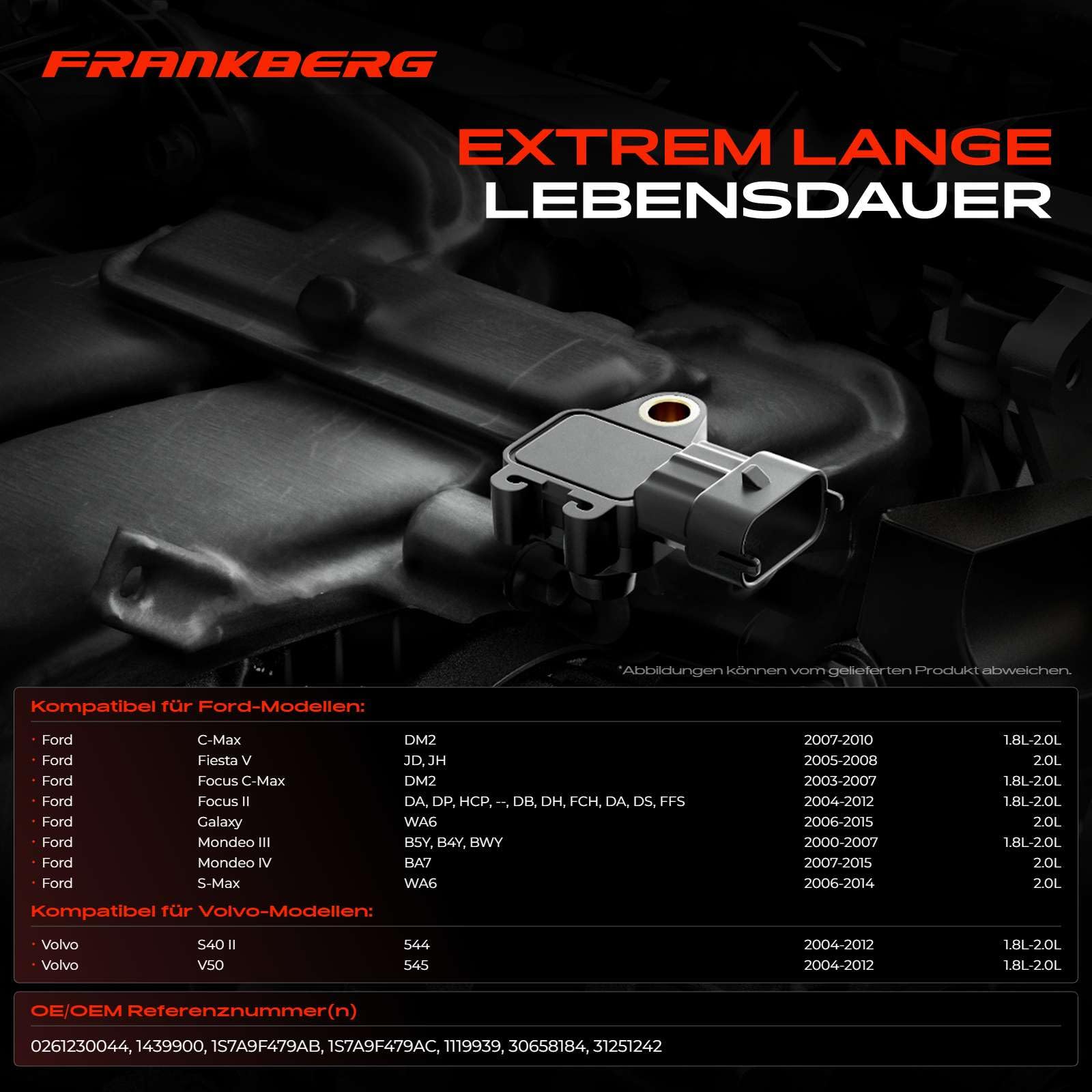 Frankberg Saugrohrdruck Sensor 1119939 | Kompatibel mit Mondeo III B5Y, Transit Kasten FA, Galaxy WA6, C-Max DM2, S40 II 544, Fiesta V JD JH, S-Max WA6