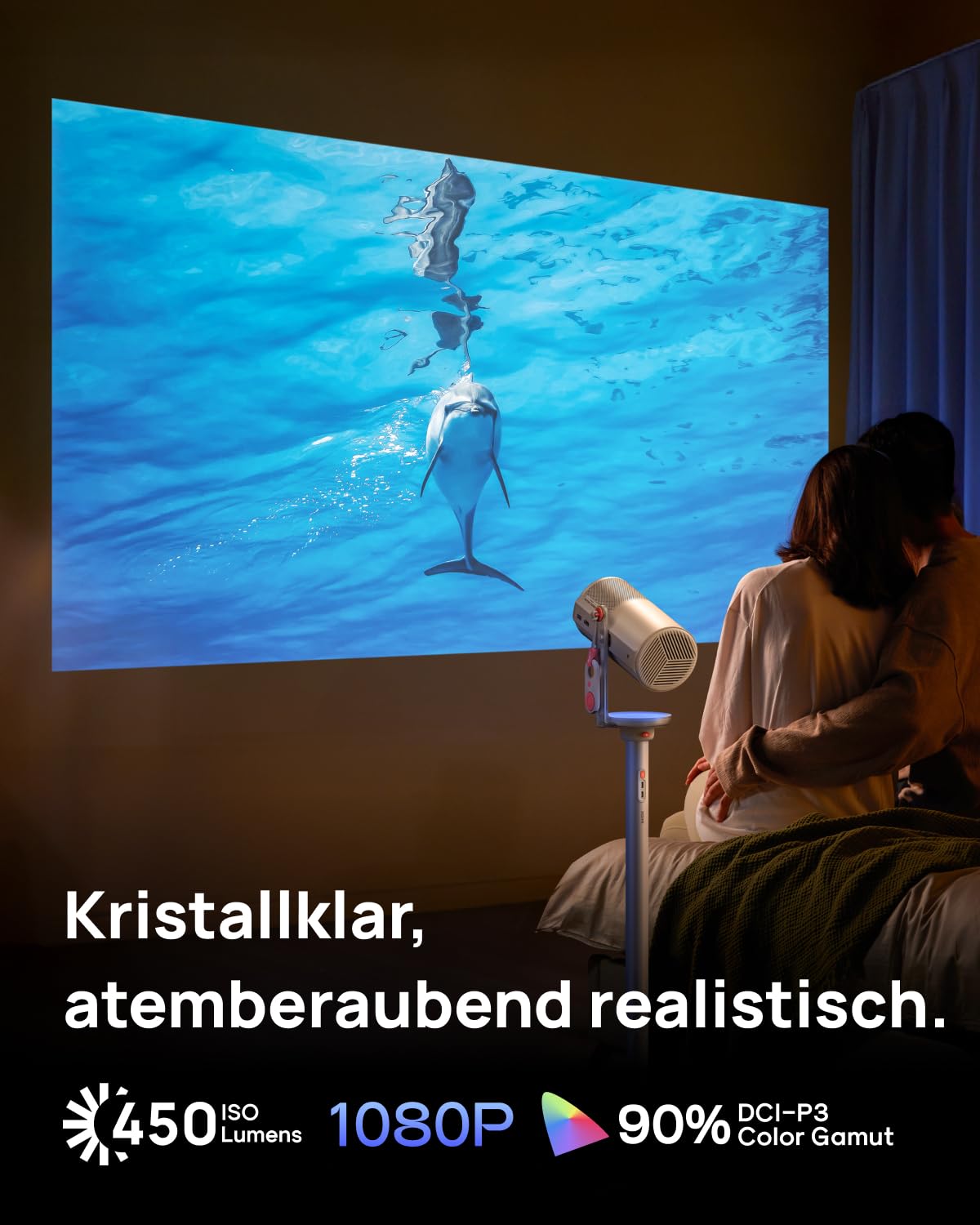XGIMI MoGo 4 Mini Beamer Set mit Akku – Smart Outdoor Heimkino mit PowerBase-Ständer, 5h Laufzeit, Google TV & Netflix, 360° Ständer, 450 ISO-Lumen, 2×6W Harman Kardon
