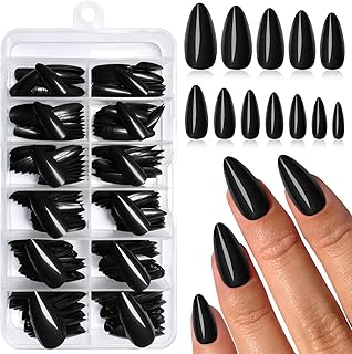 LunarCharm 240 Stück Schwarz Mandel Press on Nails Mittelgroße Fake Nails Press ons, Falsche Acrylnägel Mandel auf Nägel Künstliche Nagelspitzen