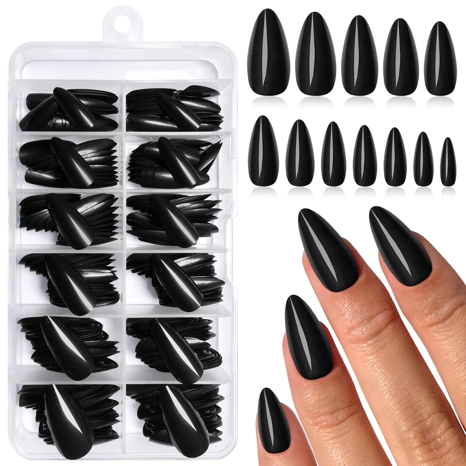 240PC Black Almond Press on Nails - Medium Fake Nails