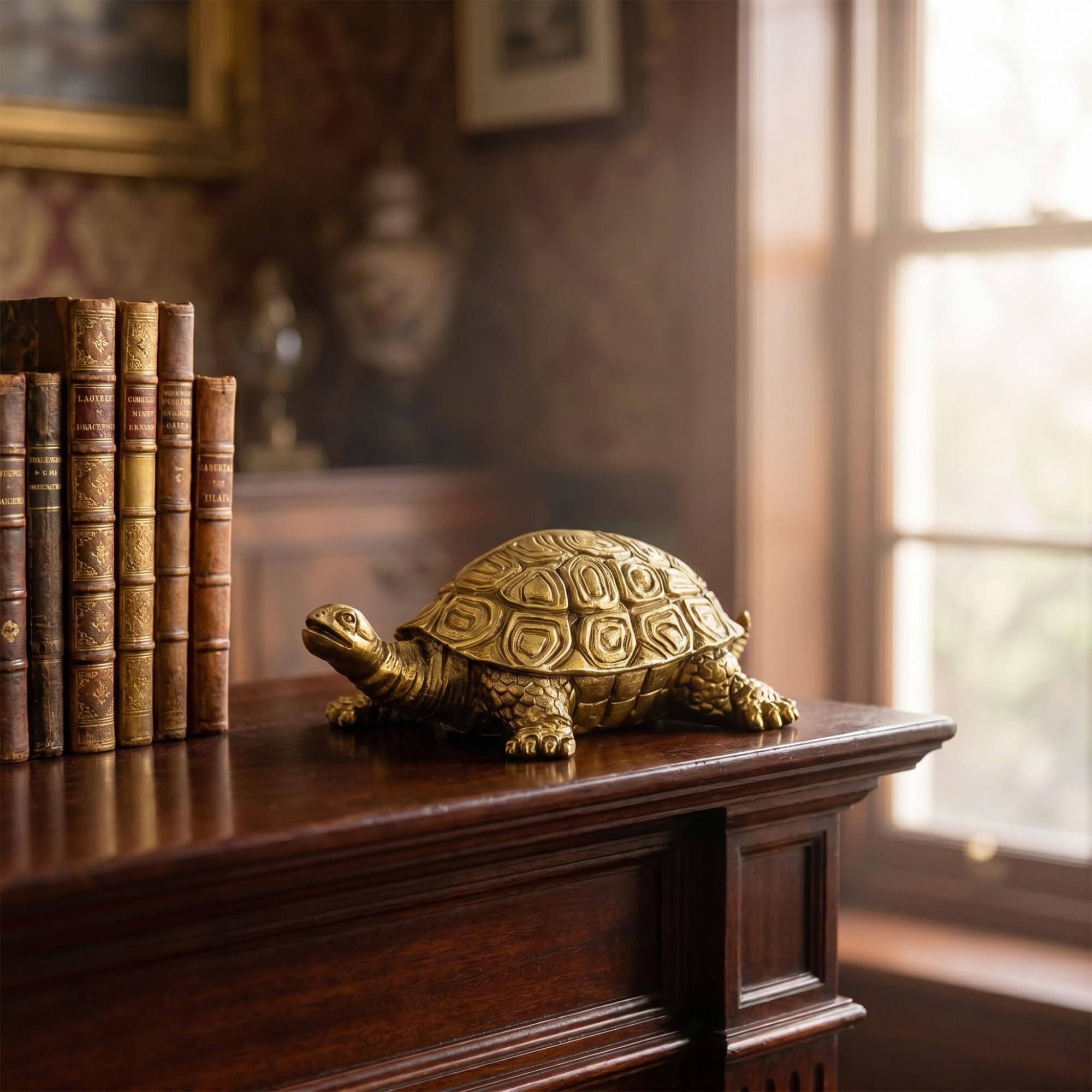 Decoración de tortuga de cristal de pirita, figura de tortuga de latón, adorno de tortuga de pirita para escritorio, estante, exhibición del hogar y la oficina, regalo para coleccionistas (XL)