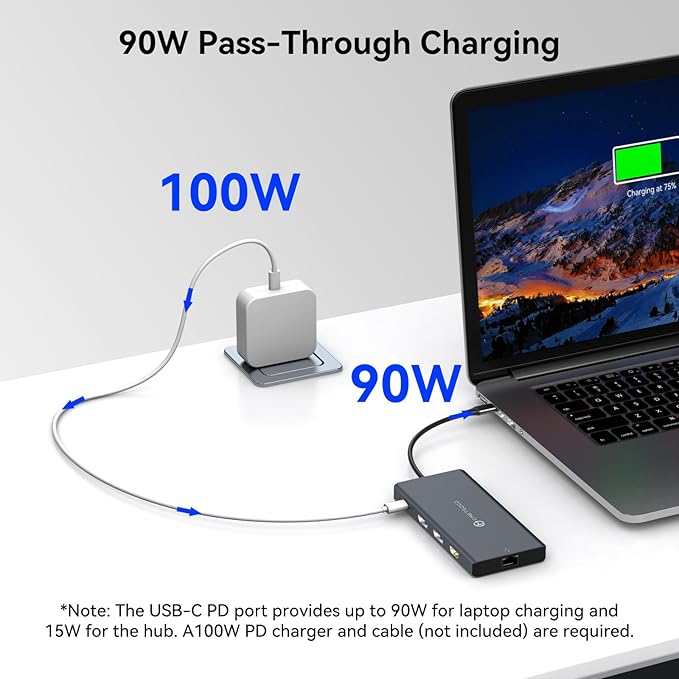 Docking Station USB C 12 en 1 para Laptop, 3 Monitores, 4K, 100W PD miniatura 7