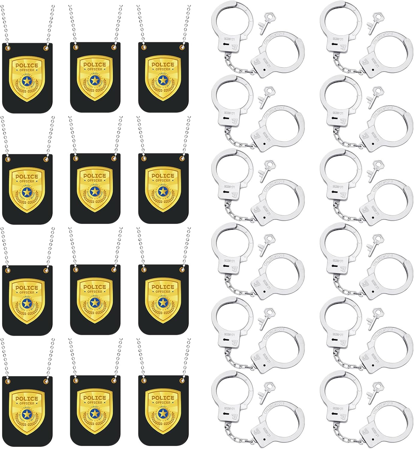24 Pcs Police Pretend Play Mini Set Include 12 Police Badge Fake Officer Badge 12 Handcuffs Set Handcuffs for Men Cop Cosplay Accessories Cosplay Halloween Birthdays Gear