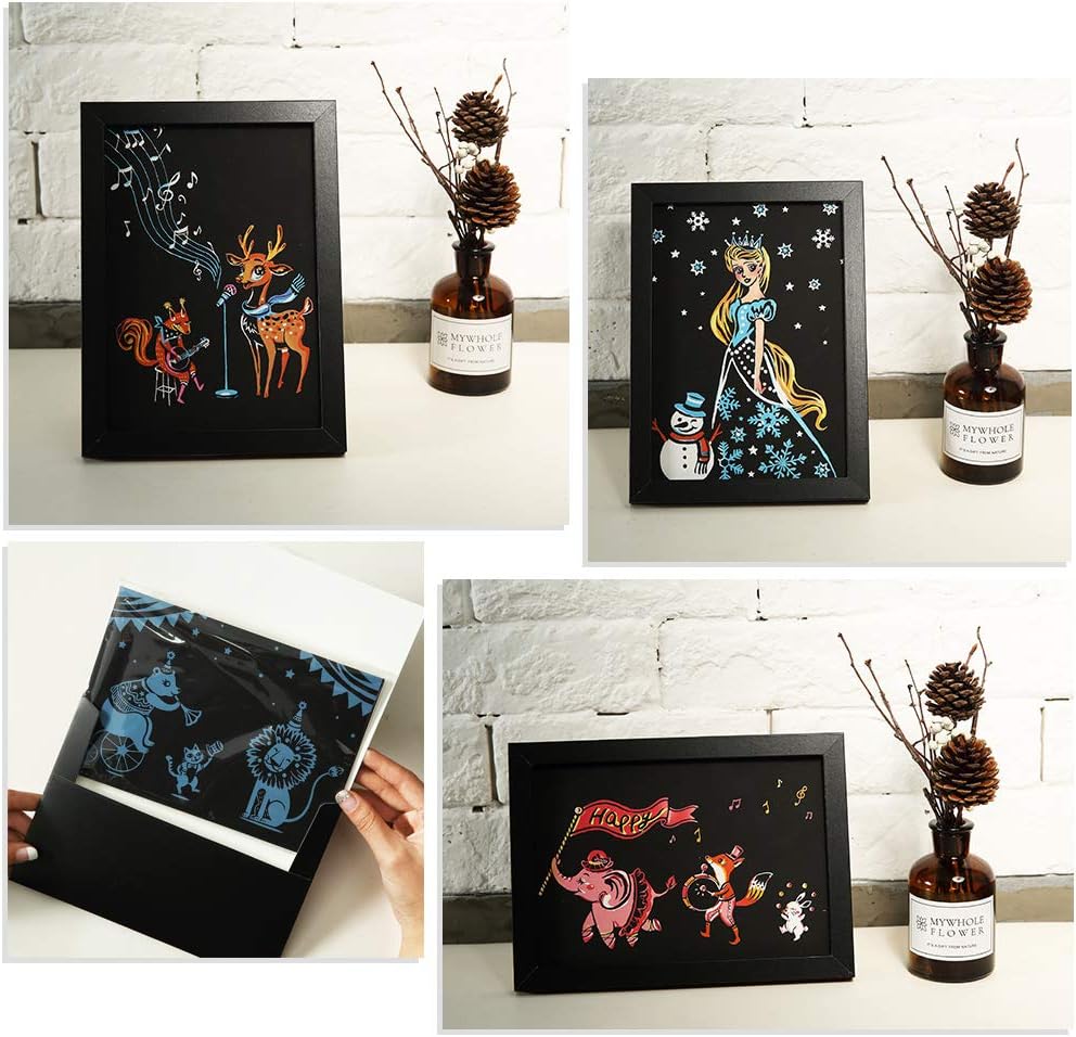 12-Sheet Rainbow Scratch Art Postcards for Adults & Teens, Printed Designs