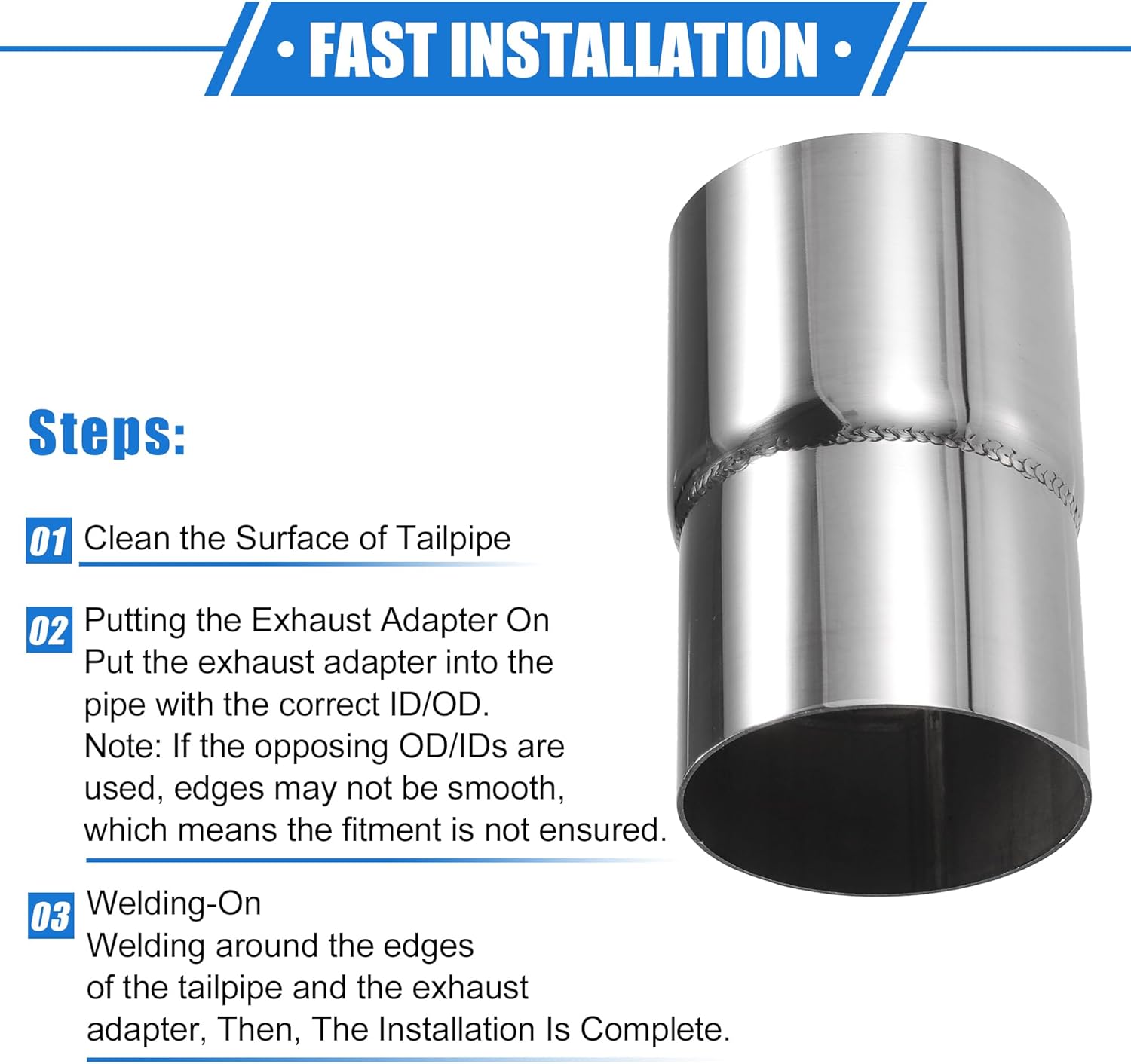 2 Pcs Exhaust Pipe Adapter Connector Reducer, 2.25" ID - 2.25" OD Exhaust Adapter Universal for Car Truck Pickup Durable Stainless Steel Silver Tone