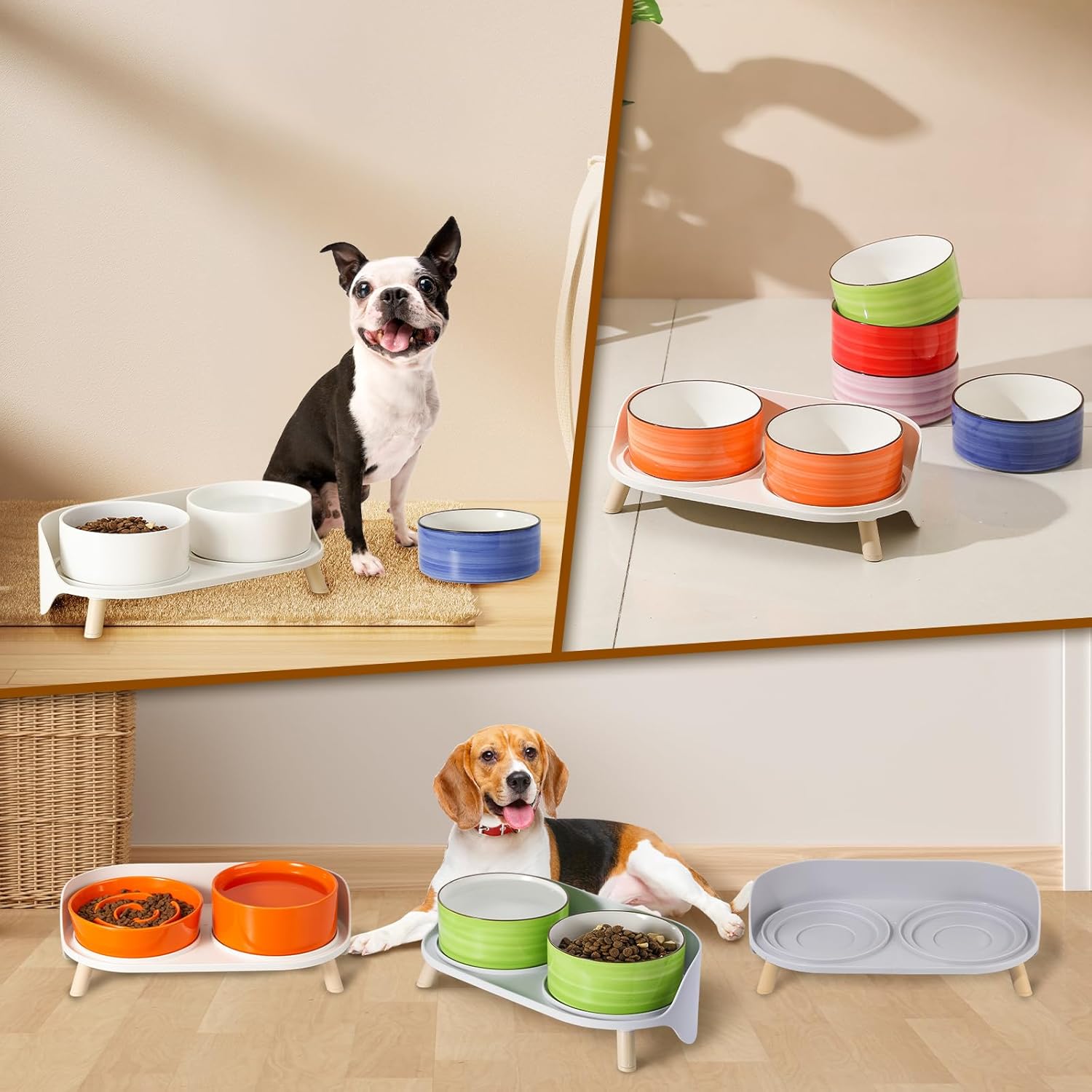 Raised Dog Feeder Bowl Stand - Elevated Dining Table for Small and Medium Dogs and Cats - Fits Food and Water Dish up to 6" Diameter - Milky White (Bowls Not Included) - Image 9