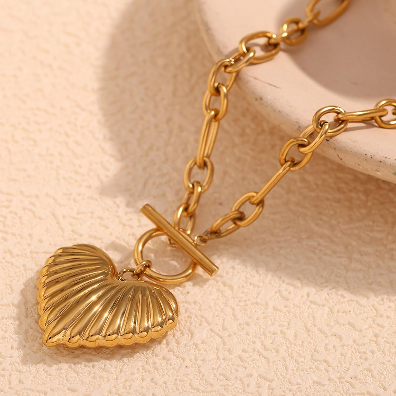 Gold Heart Charm Necklace for Women, Trendy Dainty Chunky Mom 1111 Heart Toggle Statement Thick Paperclip Chain Choker Necklaces Mothers Birthday Jewelry Gift - Image 4