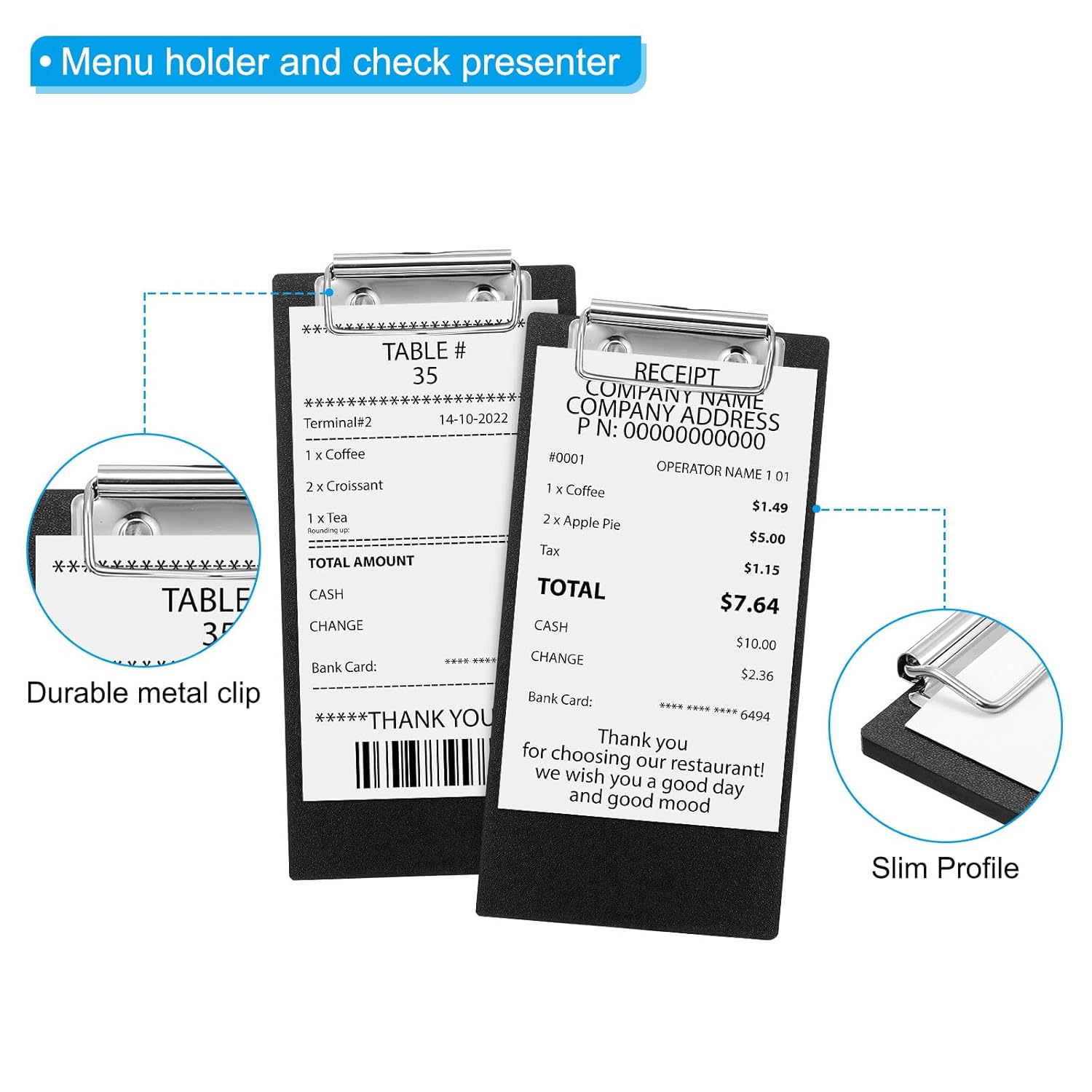 PATIKIL Check Presenters for Restaurants, 20Pcs Mini Clipboard Wood Check Holder Half Page Menu Holder for Restaurant Cafe Waitress Guest Check Server, Black