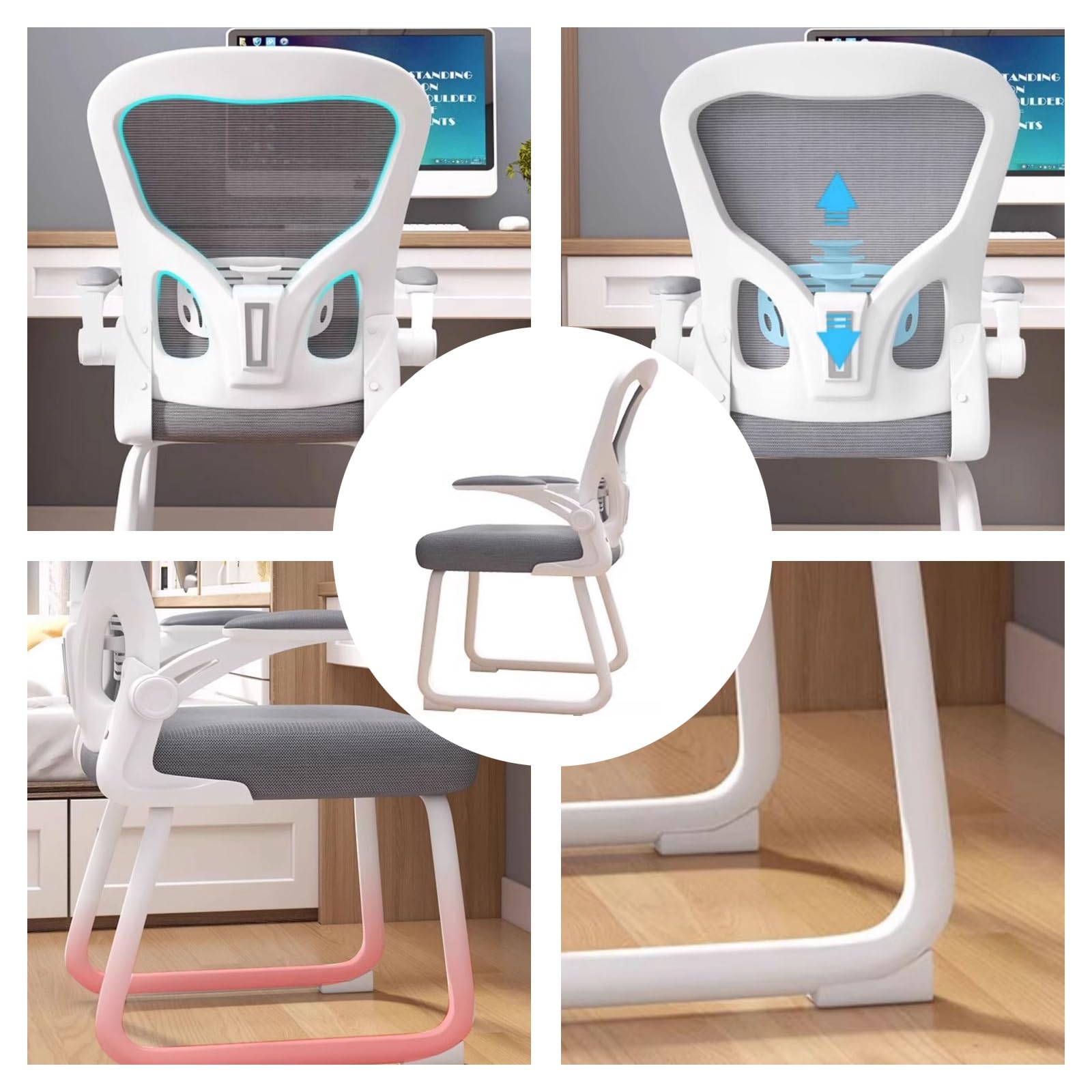 Silla Escritorio de Malla Transpirable Sin Ruedas, Silla Oficina con Brazos Abatibles, Silla Ergonómica, Sillas Gamer para Salas de Conferencias, Bibliotecas, Salas Capacitación(Black)