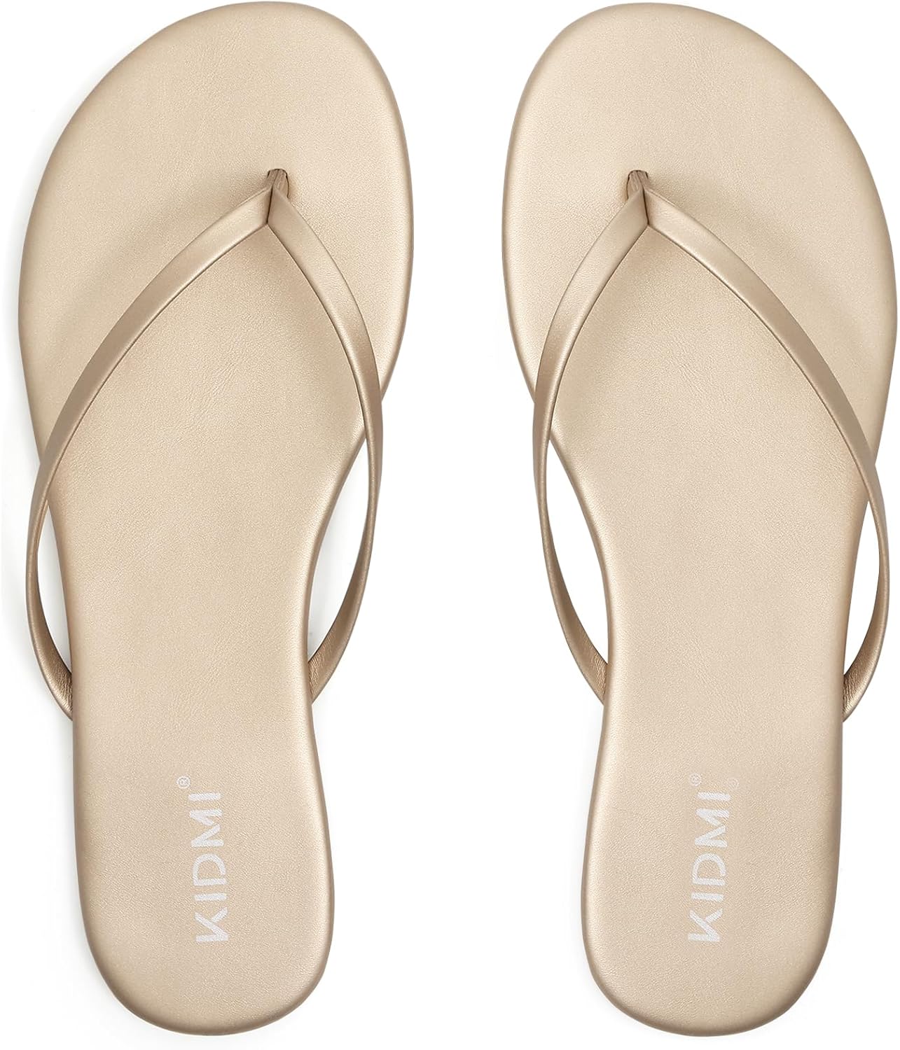 KIDMI Thong Flip Flops for Women - Memory Foam Summer Beach Sandals for Women - Vegan Leather Flat Sandals