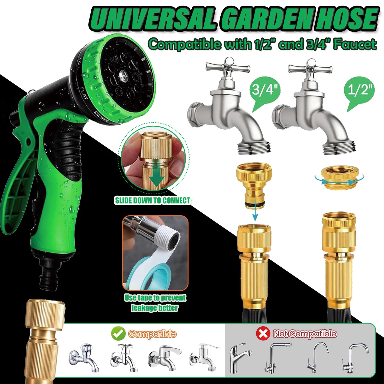 Manguera Extensible de Jardín 22.5m – Mangueras Ligeras y Flexibles para Jardinería, Pistola 10 Funciones, Conectores Estancos, Adaptadores 1/2" y 3/4", para Césped, Riego y Lavado de Coches