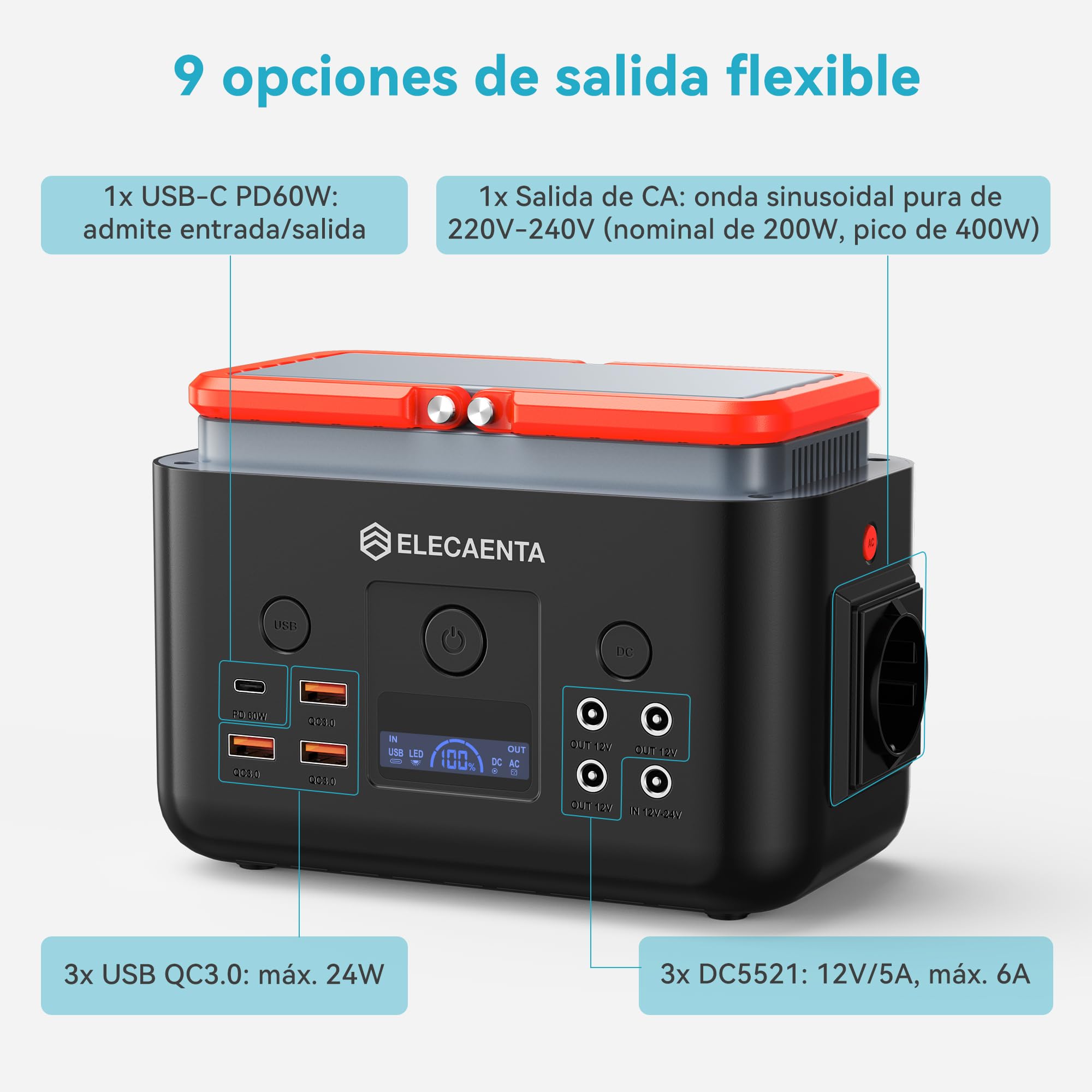 Estación de Energía Portátil 200Wh con Cargador Solar Portátil 60W, Acumulador Portatil Energía LiFePO4 Batería de Reserva para Camping y Emergencia