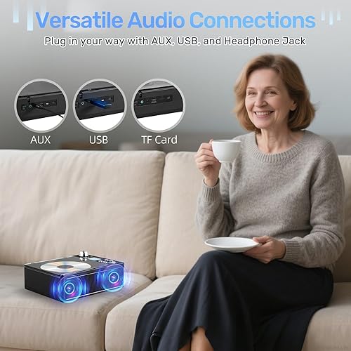 Miniatura 7 de Boombox reproductor de CD portátil, Boombox recargable de 4000 mAh con reproducción de CD-RRWMP3, radio FMUSBTFAUXcontrol remoto, Bluetooth, sonido