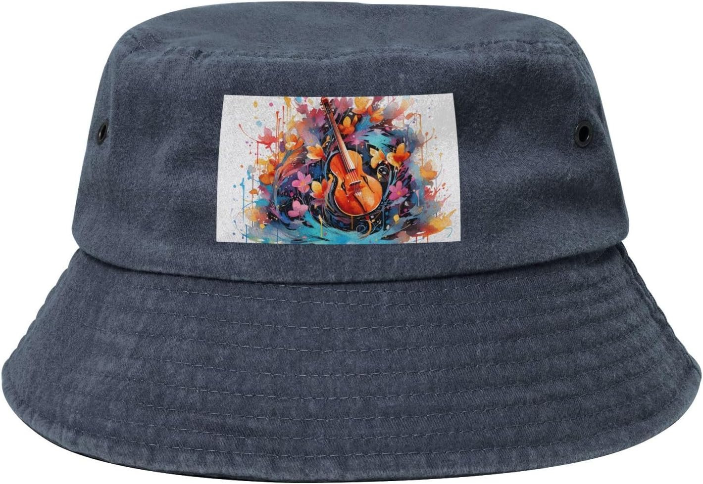 Colorful Note Guitar Printed Cowboy Fisherman hat, Suitable for Outdoor Fishing Beach Party Fisherman hat Hip-hop hat,