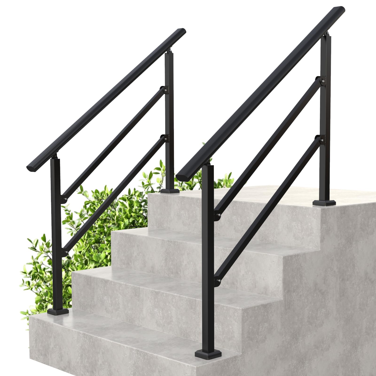Photo 1 of 2 Pack Hand Rails for Outdoor Steps, Railing for Stairs & Hand Rails for Indoor Stairs for Porch, Concrete, Wood&Brick(Fit 1-4 Steps), Metal Handrail for Stairs & Stair Railing Indoor