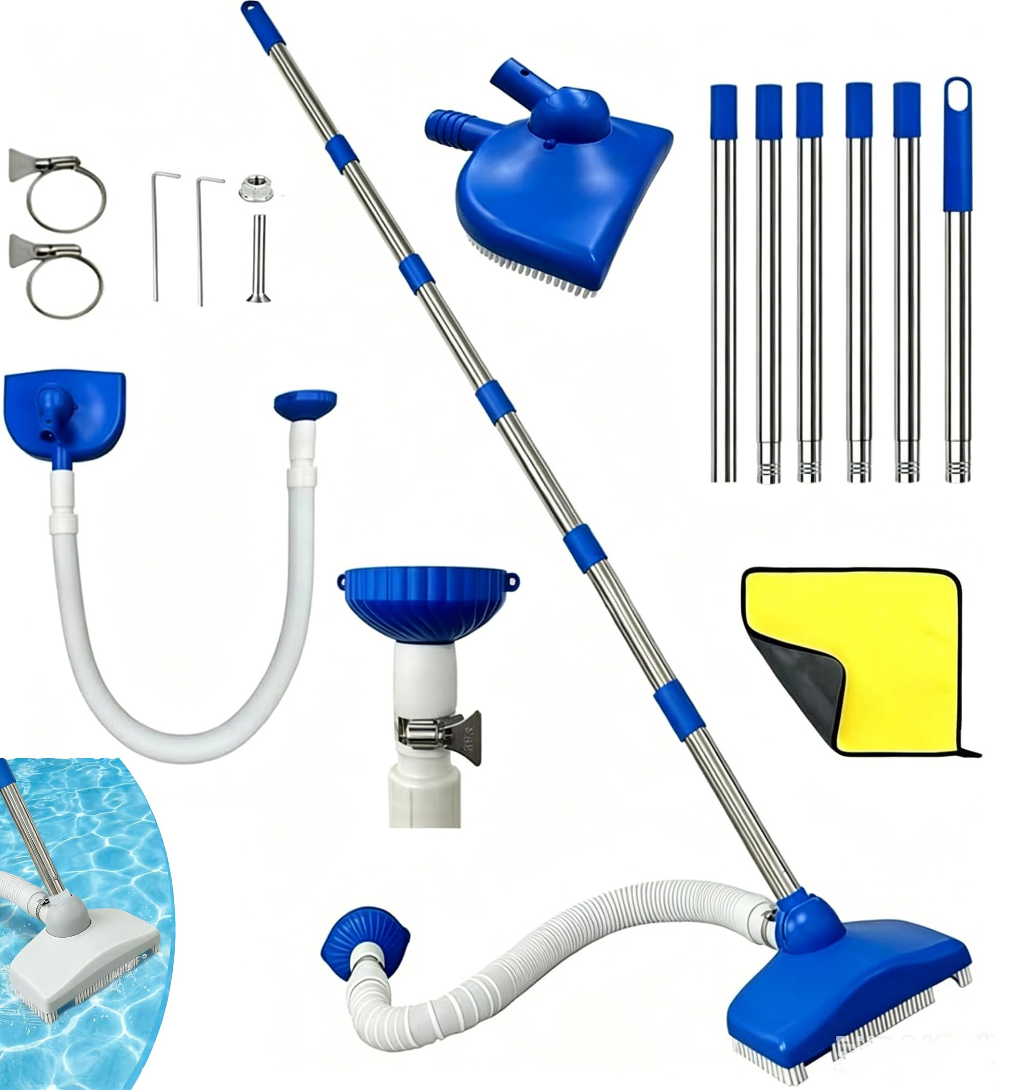 Manual Pool Vacuum Cleaner With 2.3m Telescopic Handle, Vacuum Brush With 3.5m Retractable Hose, Cleaning Brush For Pools, Jacuzzis, Bathtubs, And Spas