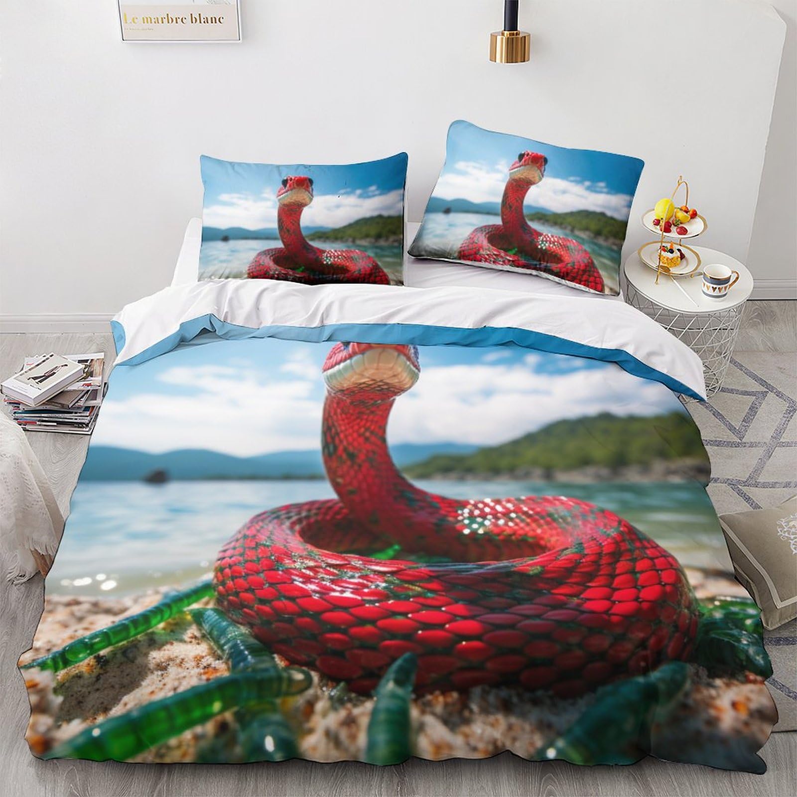 Housse de couette snake zippée parure lit 3 pièces microfibre sans repassage