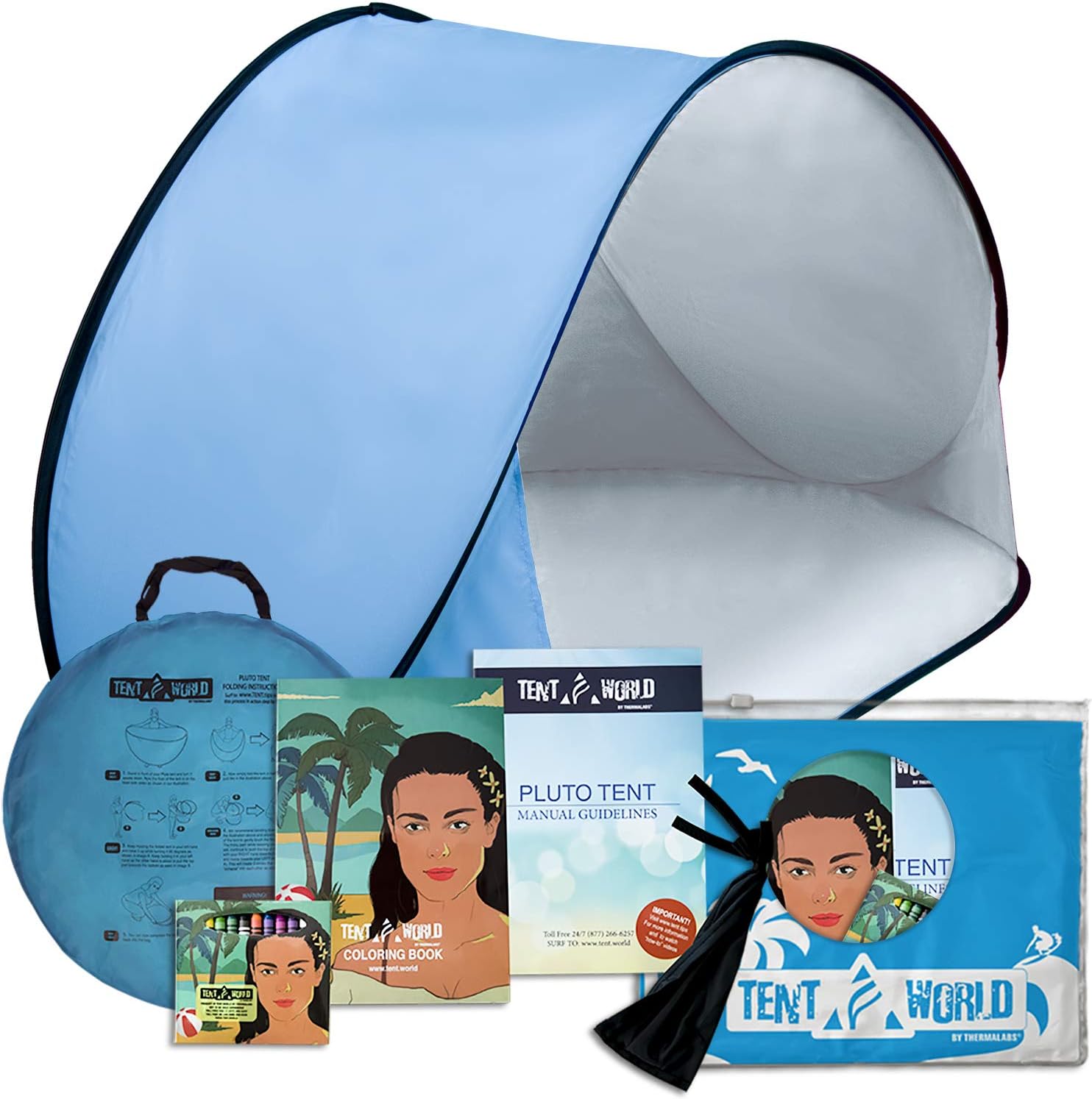 Thermalabs Pluto Baby Blue Beach Tent: An amazing accessory for your kids comfort! Deluxe lightweight Toddlers tent with carrying bag. Keep Your Baby Away From the Heat of the Sun, From Wind & Rain