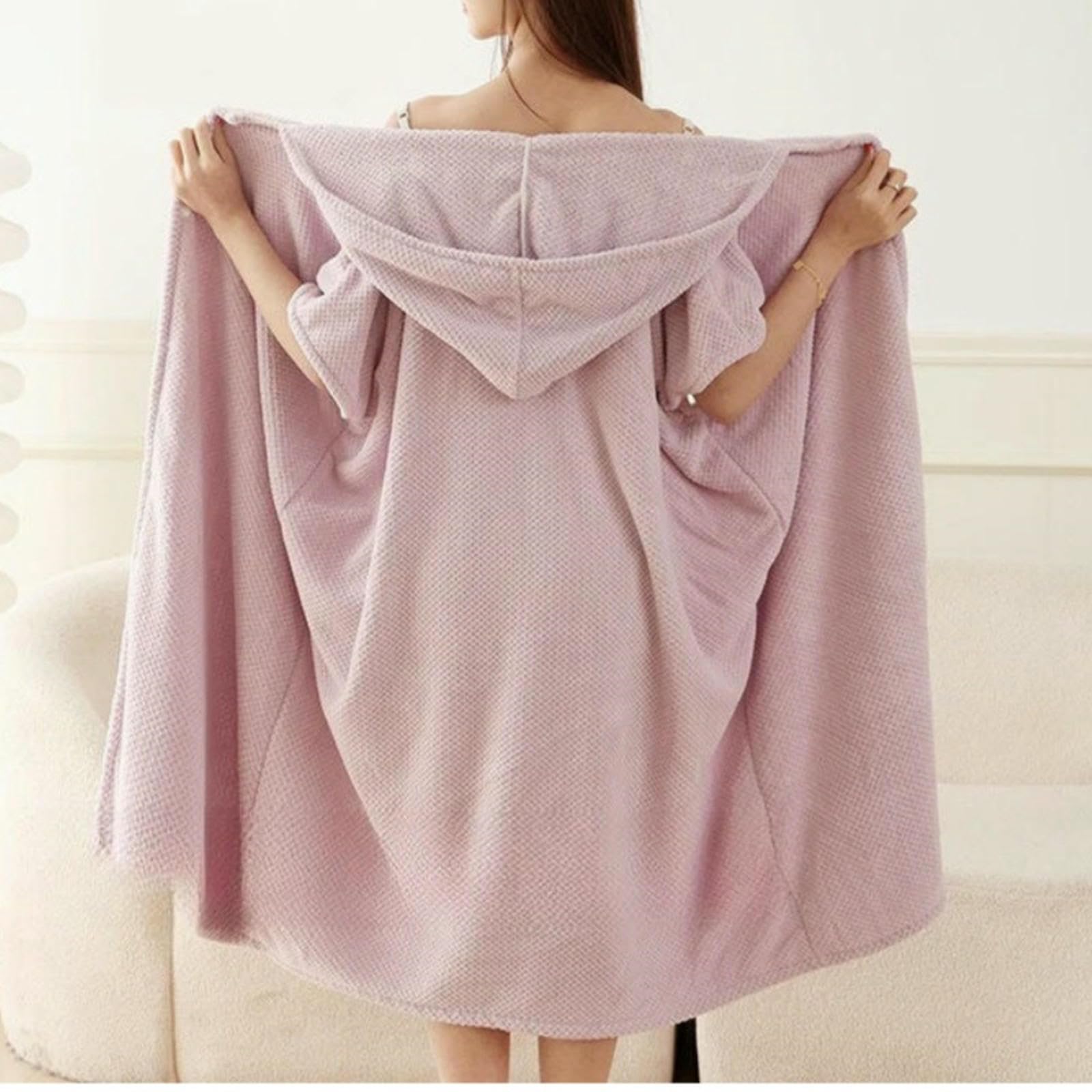 Albornoz Mujer Toalla/Bata De Baño Femenina, Prenda De Estar por Casa Larga Y Suave con Capucha para Otoño E Invierno