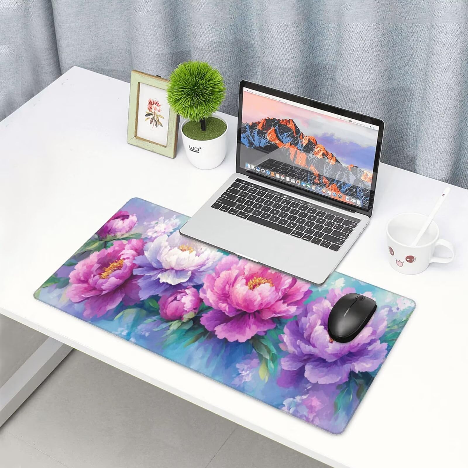 Fioletowa podkładka pod mysz XXL kwiat mata na biurko 1600 x 800 x 3 mm zmywalna podkładka do gier na laptopa, z antypoślizgową gumową podstawą do gier, komputera, personelu biurowego Y1123