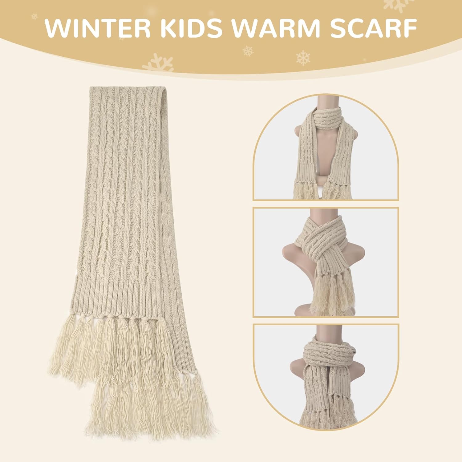 Kids Winter Beanie Gloves Scarf Set Girls Beanie with Pom Knit Neck Warmer Gaiter Mittens Warm Fleece Lined Set - Image 4