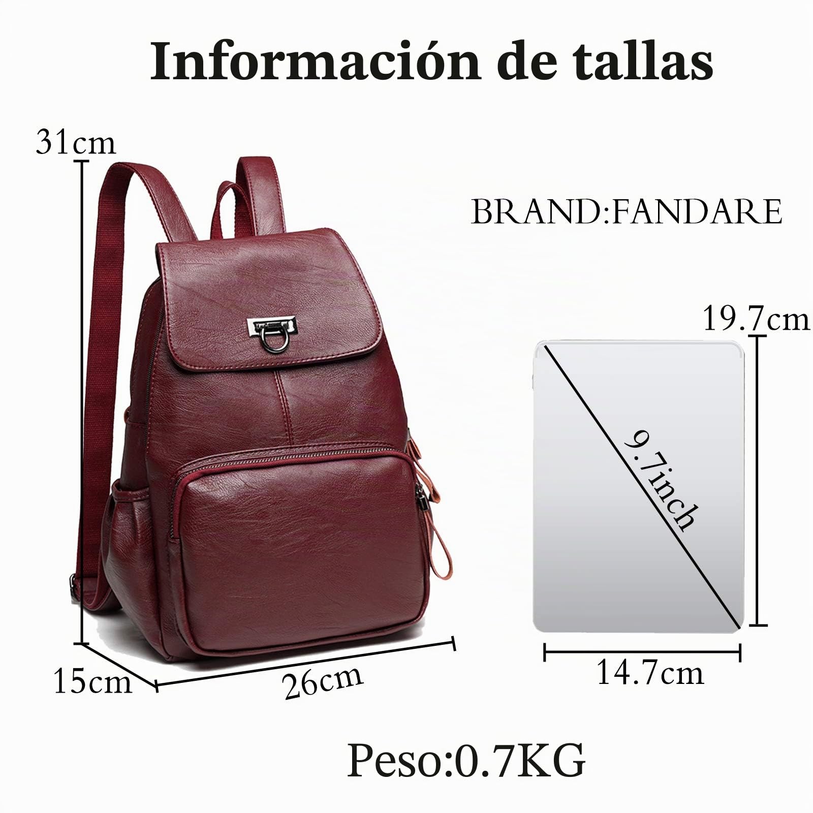 FANDARE Cuero Genuino Mochila Mujer Moda Mochila Mochila Impermeable Mochila Bolsas Escolares para Universidad Viaje Trabajo Compras Mochila