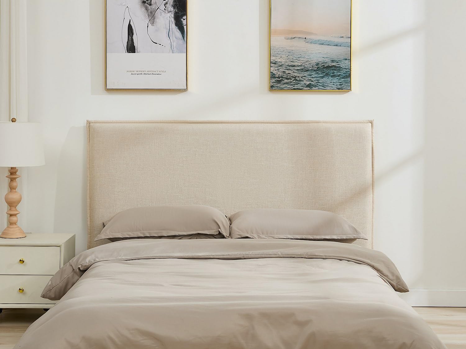 Vente-unique - Tête de lit déhoussable 150 cm - Coton et Lin - Beige - TAHIME