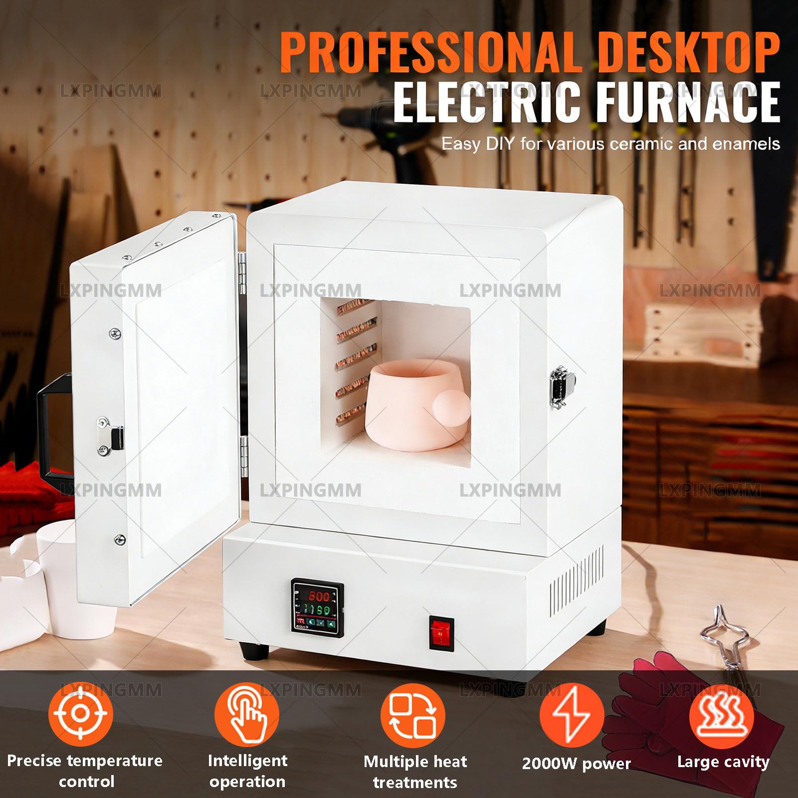 Horno de cerámica Horno eléctrico de Tratamiento térmico de 2000W, Horno de Alta Temperatura de 1150 ℃ para cerámica de Bricolaje, fabricación de Joyas, Tratamiento de Metales,Horno pequeño