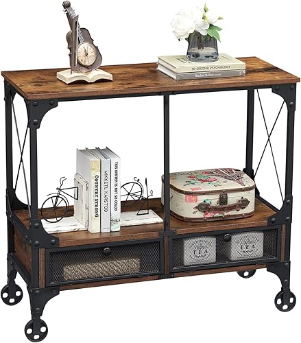 VECELO Mesa de sofáconsola, con estantes de 3 niveles y almacenamiento abierto para entradapasillosala de estar, marrón, estilo tubo de agua