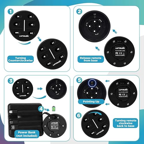 Miniatura 8 de Receptor de medios digitales marinos, sistema estéreo marino resistente a la intemperie con control remoto inalámbrico, pantalla LCD de matriz de